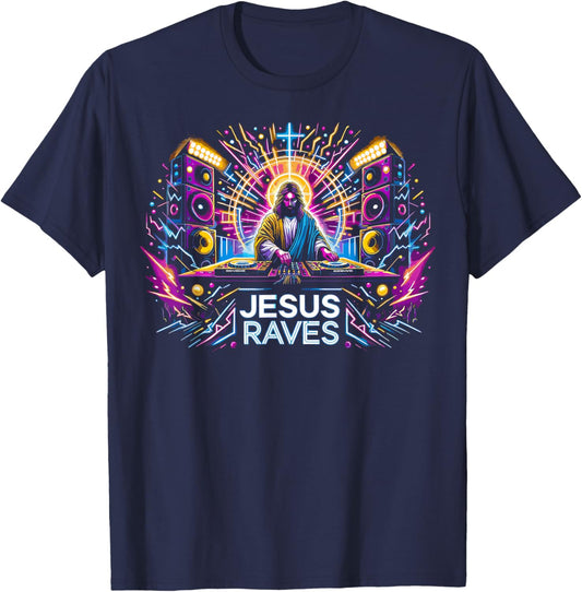 Jesus Raves, Divine Christian Techno DJ T-Shirt - T-Shirt | Navy