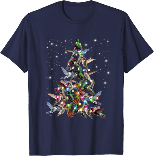 Hummingbird Christmas Tree- Funny Birds Xmas Decorations T-Shirt - T-Shirt | Navy