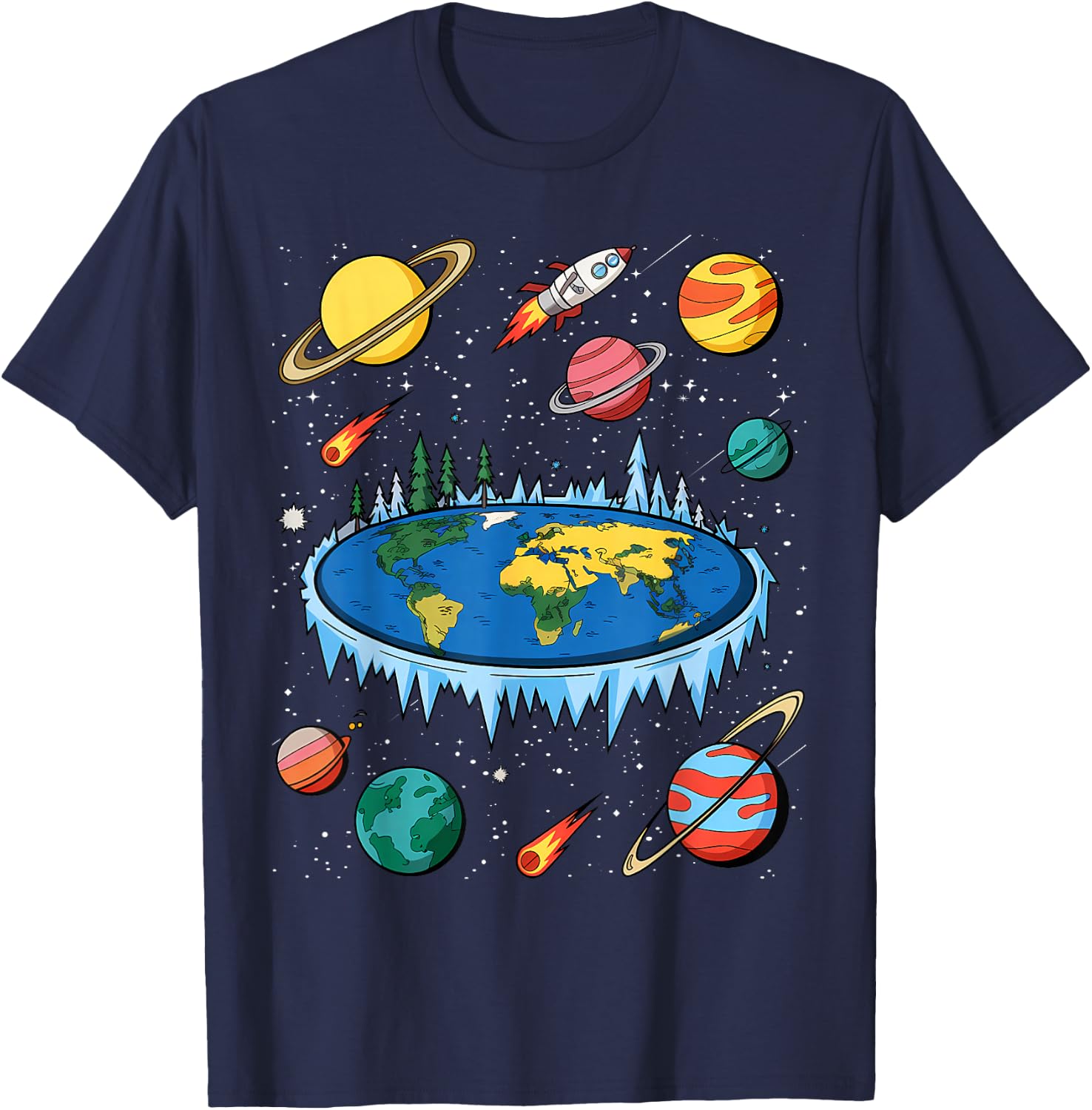 Flat Earth Map Model Globe Conspiracy Believer T-Shirt - T-Shirt | Navy
