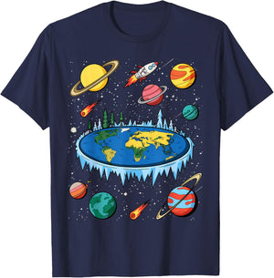 Flat Earth Map Model Globe Conspiracy Believer T-Shirt - T-Shirt | Navy