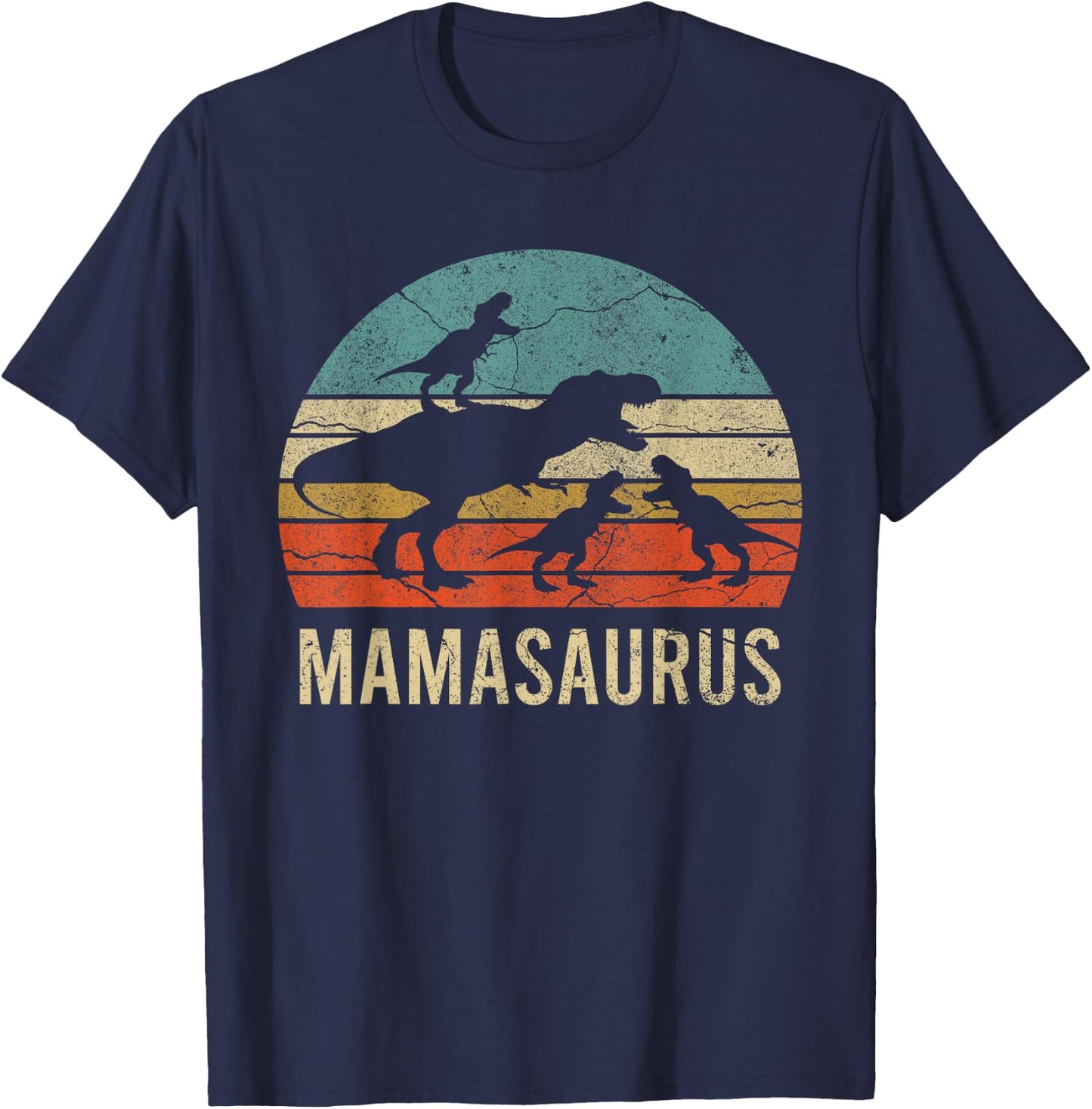 Mommy Mom Mama Dinosaur Funny 3 Three kids Mamasaurus Gift T-Shirt - T-Shirt | Navy