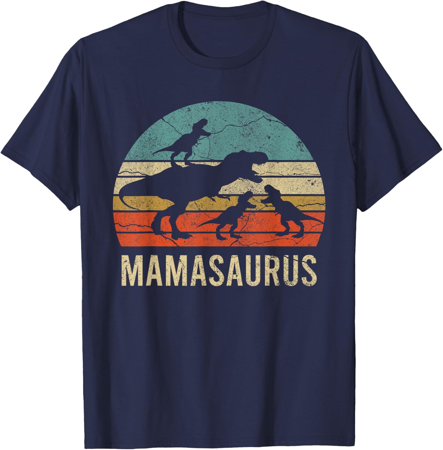 Mommy Mom Mama Dinosaur Funny 3 Three kids Mamasaurus Gift T-Shirt - T-Shirt | Navy