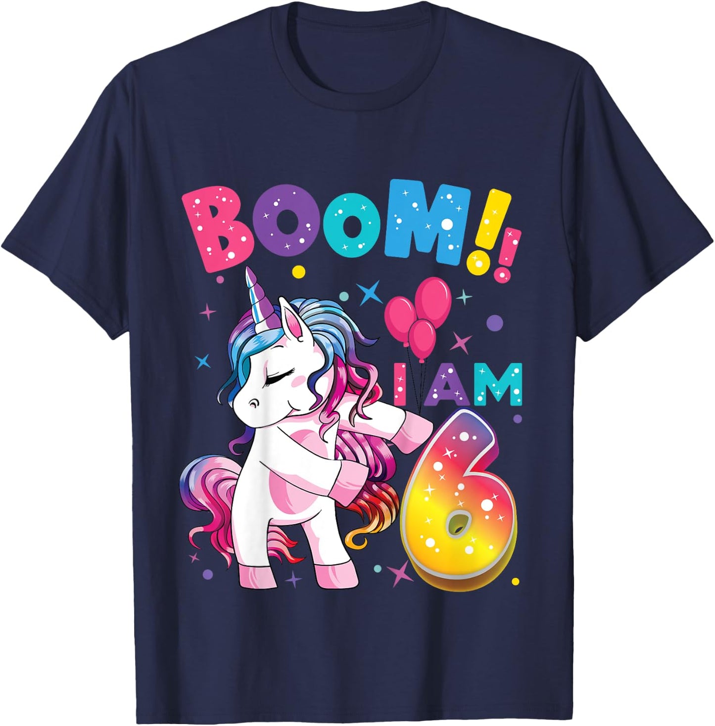 6 Years Old Unicorn Flossing 6th Birthday Girl Unicorn Party T-Shirt - T-Shirt | Navy