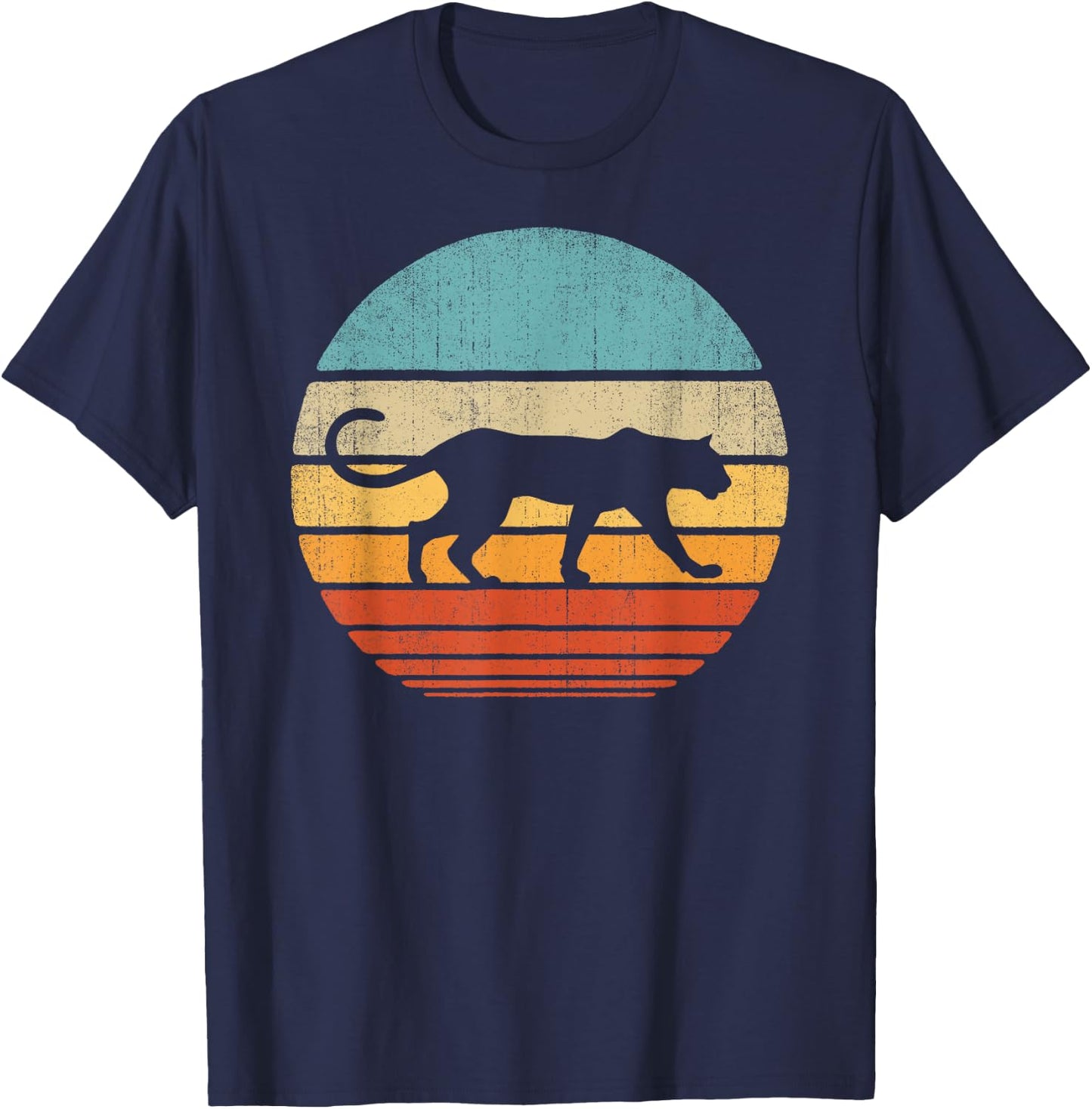 Cougar Retro Vintage 60s 70s Sunset Mammal Animal Men Women T-Shirt - T-Shirt | Navy