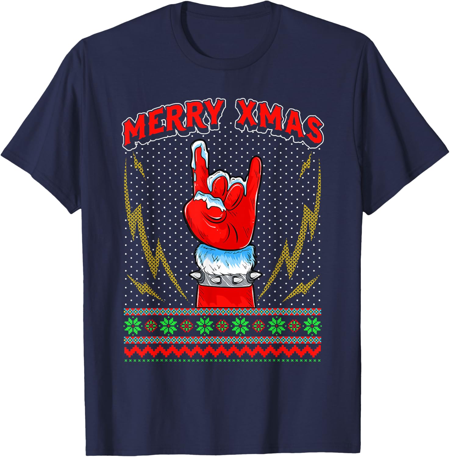 Heavy Metal and Rock Ugly Christmas Sweater Gift T-Shirt - T-Shirt | Navy
