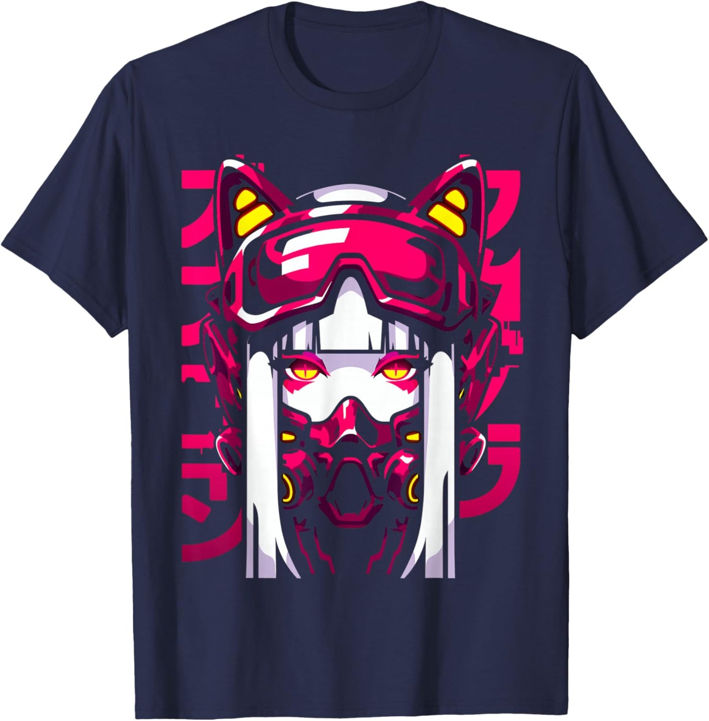 Anime Manga Cyberpunk Aesthetic Techwear Harajuku Waifu T-Shirt - T-Shirt | Navy
