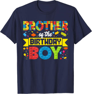 Brother Of The Birthday Boy Master Builder Building Blocks T-Shirt - T-Shirt | Navy
