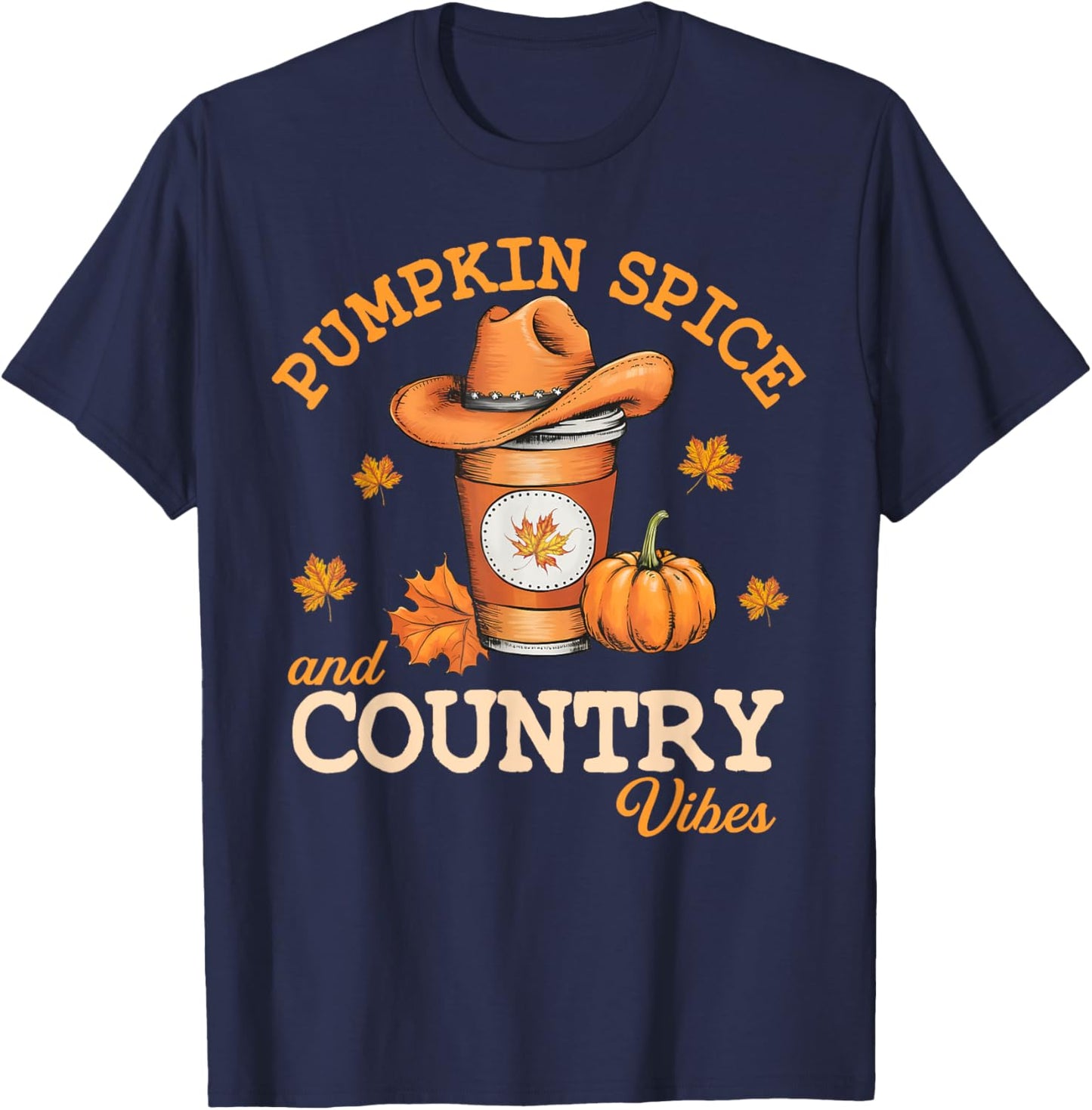 Pumpkin Spice And Country Vibes Western Fall Autumn Howdy T-Shirt - T-Shirt | Navy