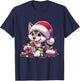 Merry Wolfmas Christmas Lights Cute Wolf Santa Hat T-Shirt - T-Shirt | Navy