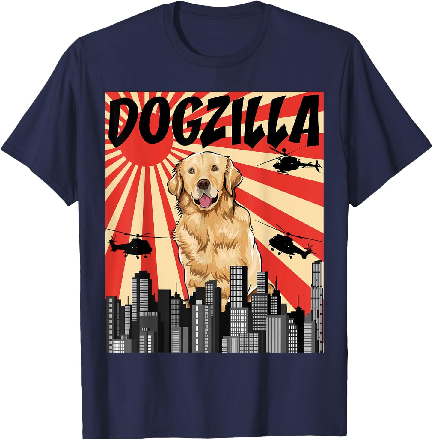 Funny Retro Japanese Dogzilla Golden Retriever T-Shirt - T-Shirt | Navy
