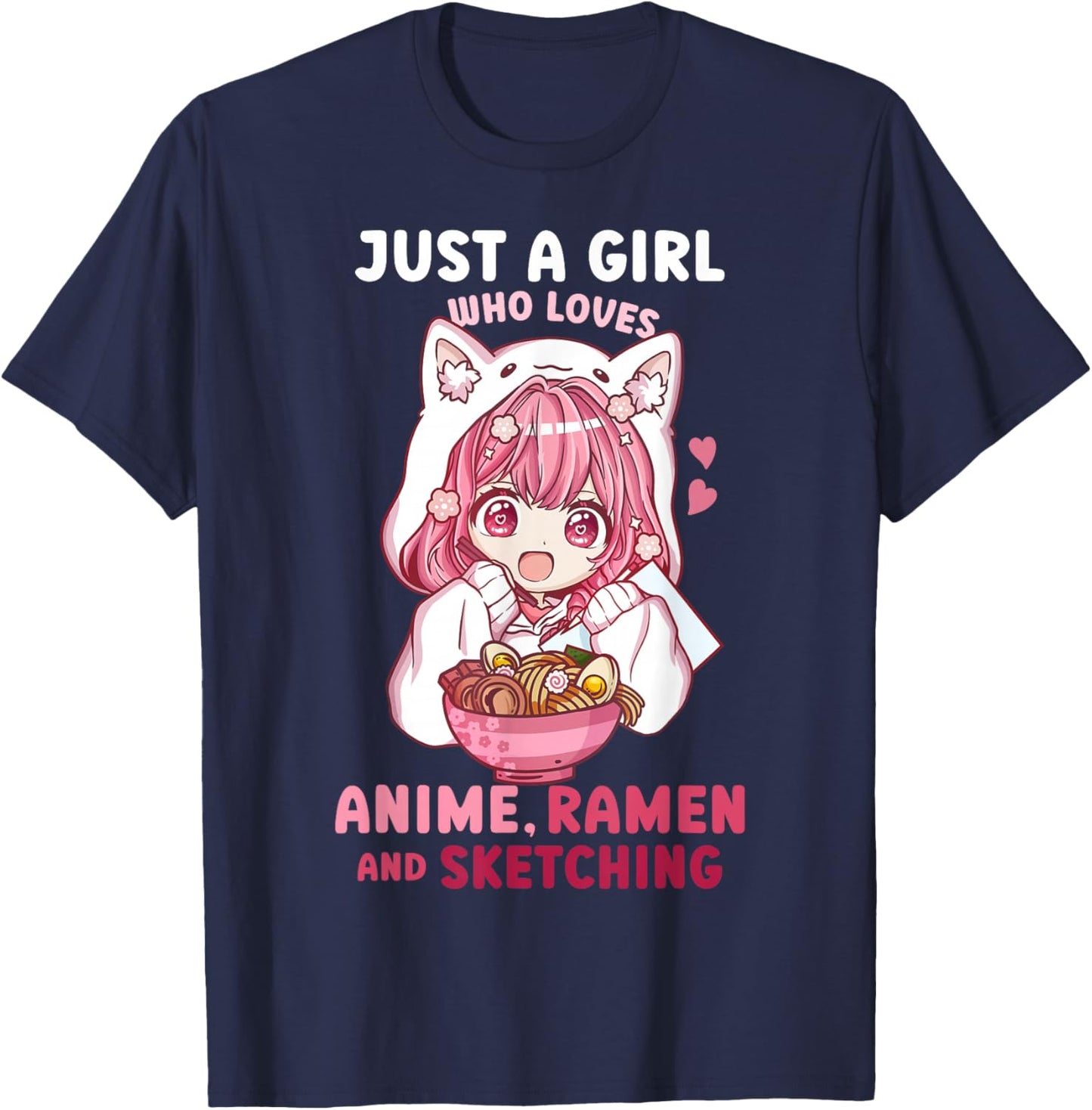 Anime Ramen Sketching Just a Girl Who Loves Anime Sketching T-Shirt - T-Shirt | Navy