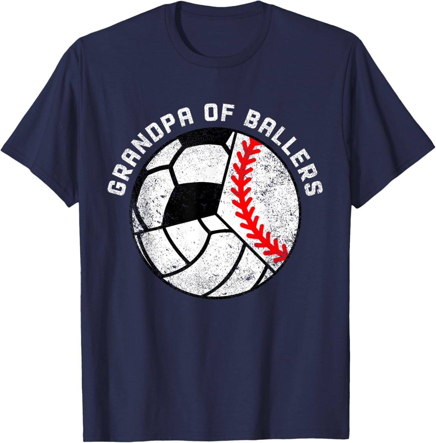 Grandpa Of Ballers Funny Baseball Volleyball Soccer Grandpa T-Shirt - T-Shirt | Navy