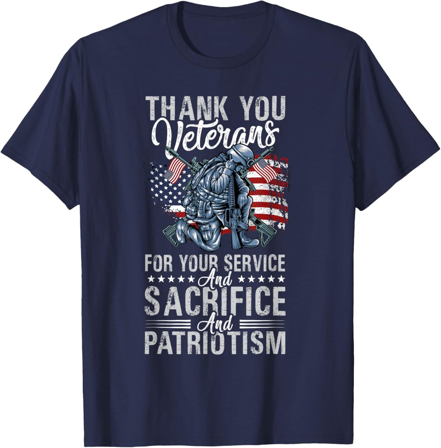 Thank You Veterans For Your Service And Sacrifice And Patrio T-Shirt - T-Shirt | Navy