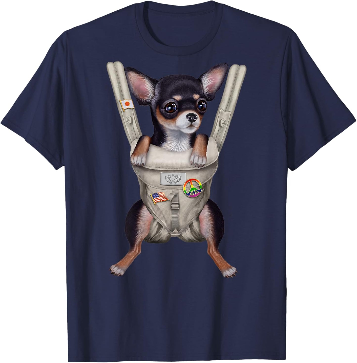 Black Chihuahua Dog in Baby Carrier Men Women Kids T-Shirt - T-Shirt | Navy