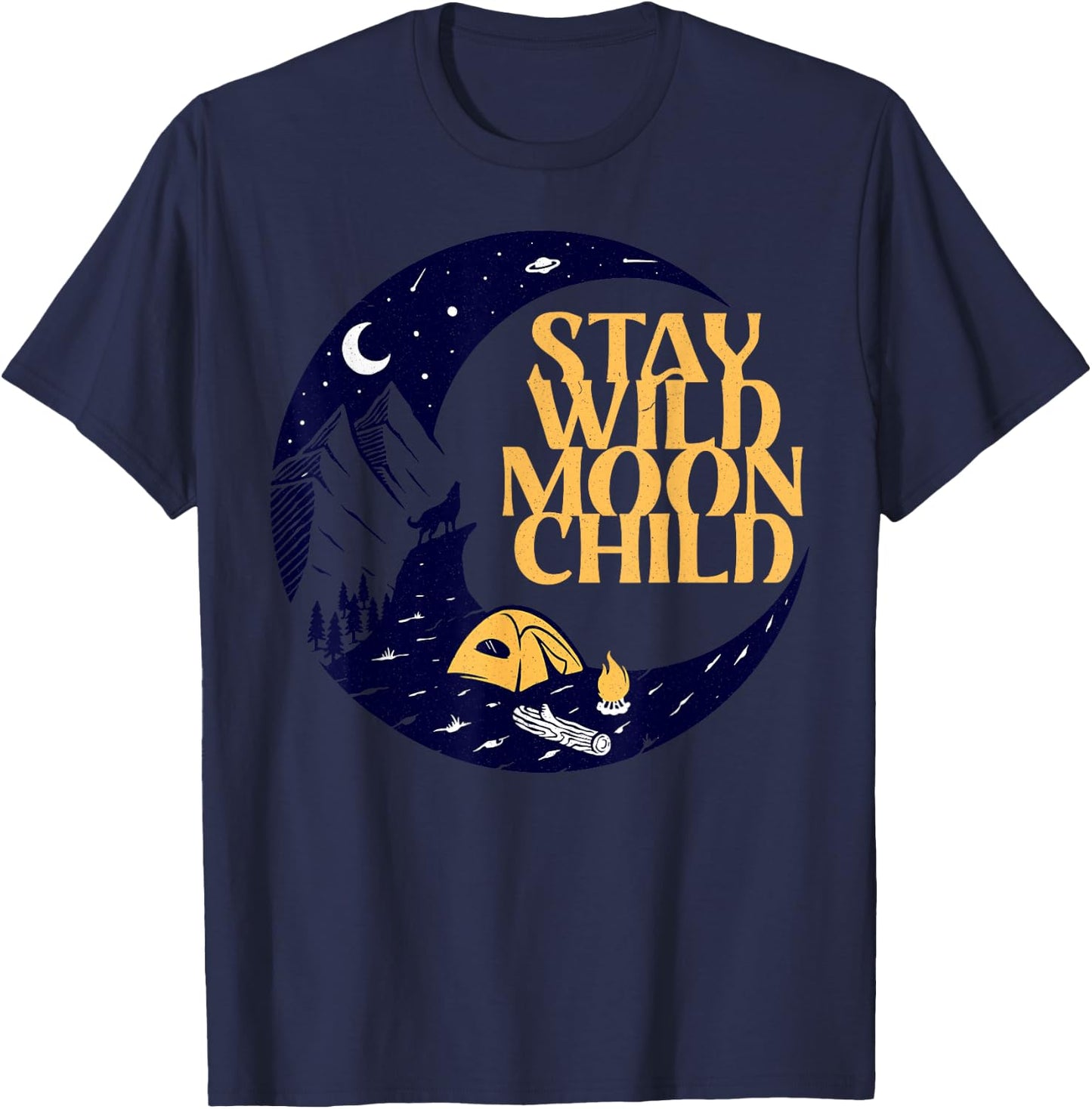 Vintage Retro Stay Wild Moon Child Boho Peace Hippie Gift T-Shirt - T-Shirt | Navy