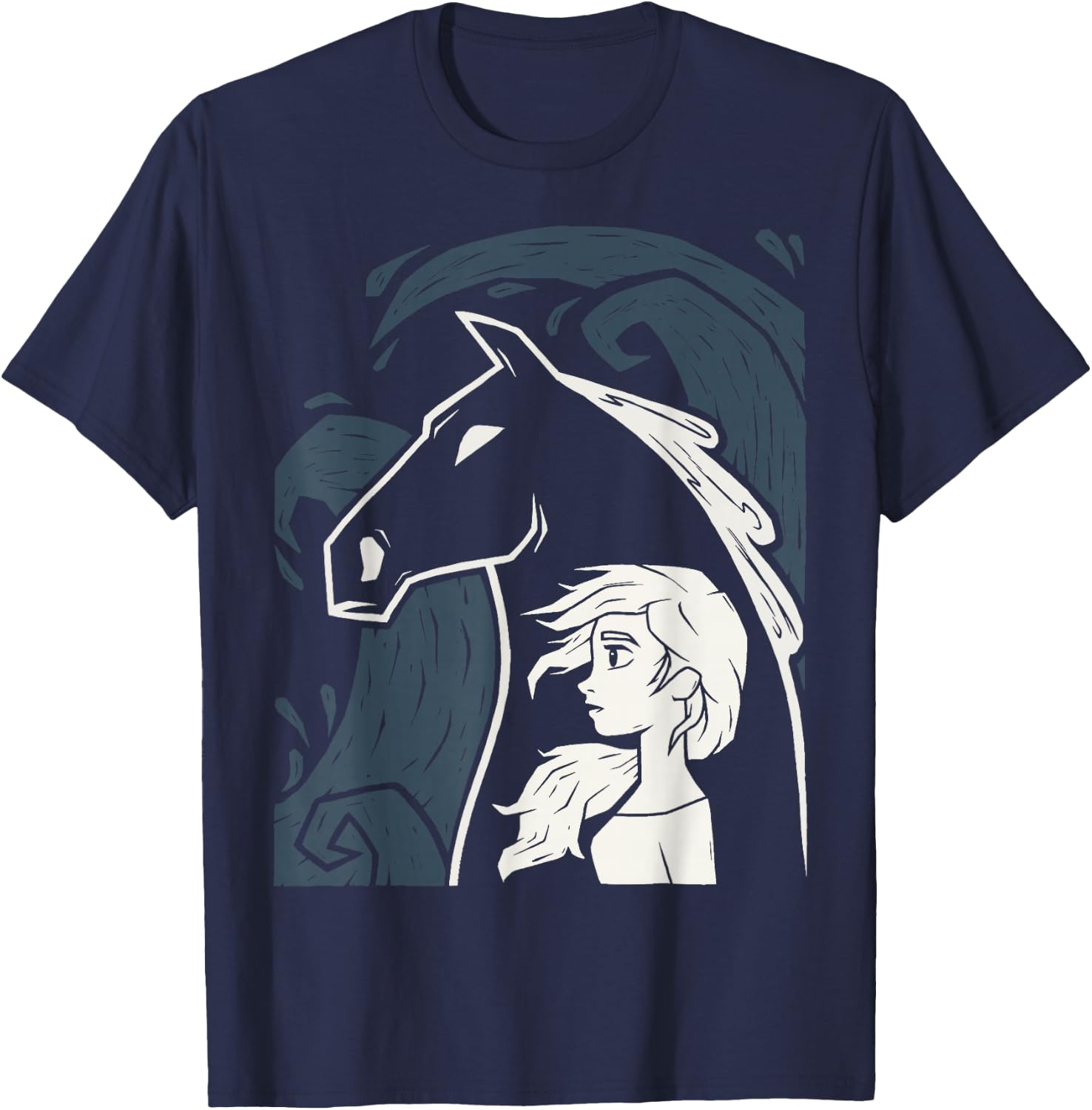 Disney Frozen 2 Elsa Water Horse Portrait T-Shirt - T-Shirt | Navy