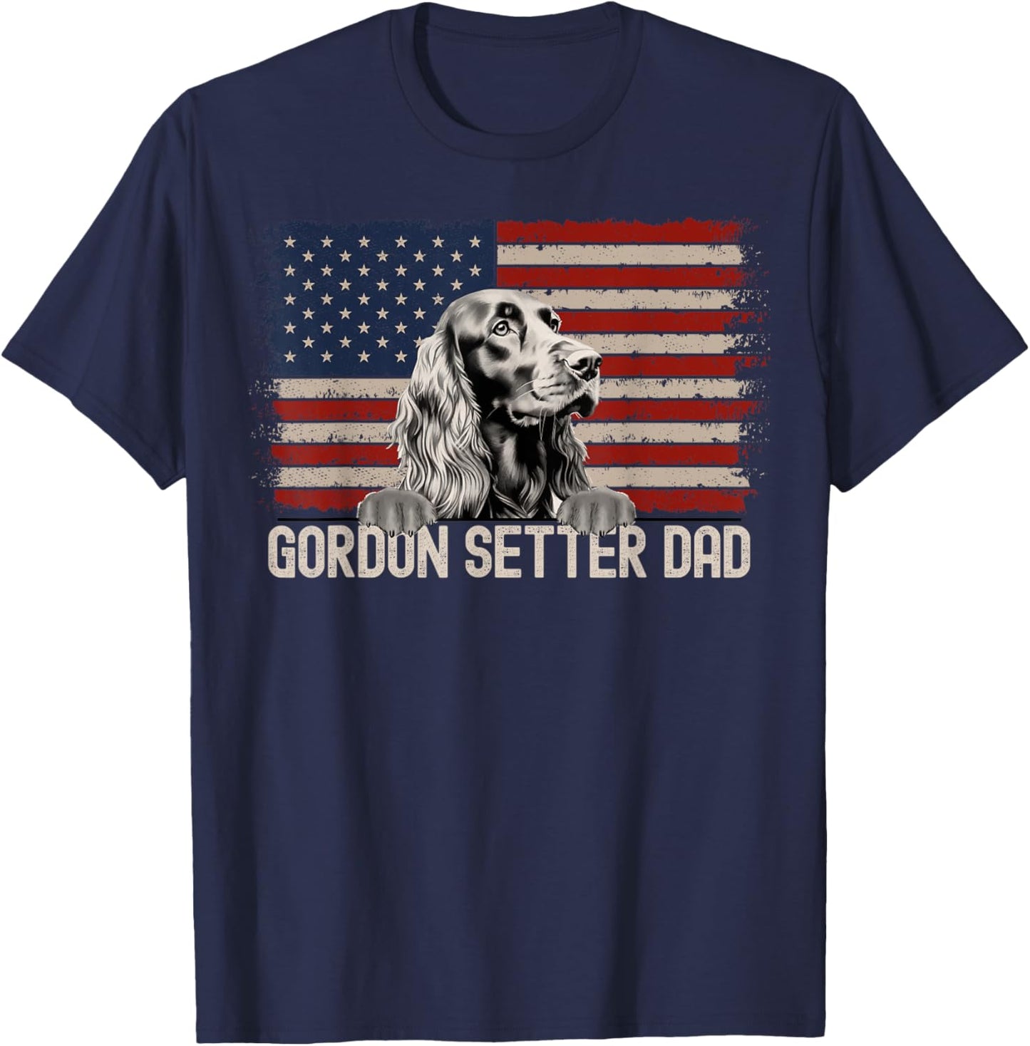 Best Dog Dad Ever American Flag - Gordon Setter Dad T-Shirt - T-Shirt | Navy