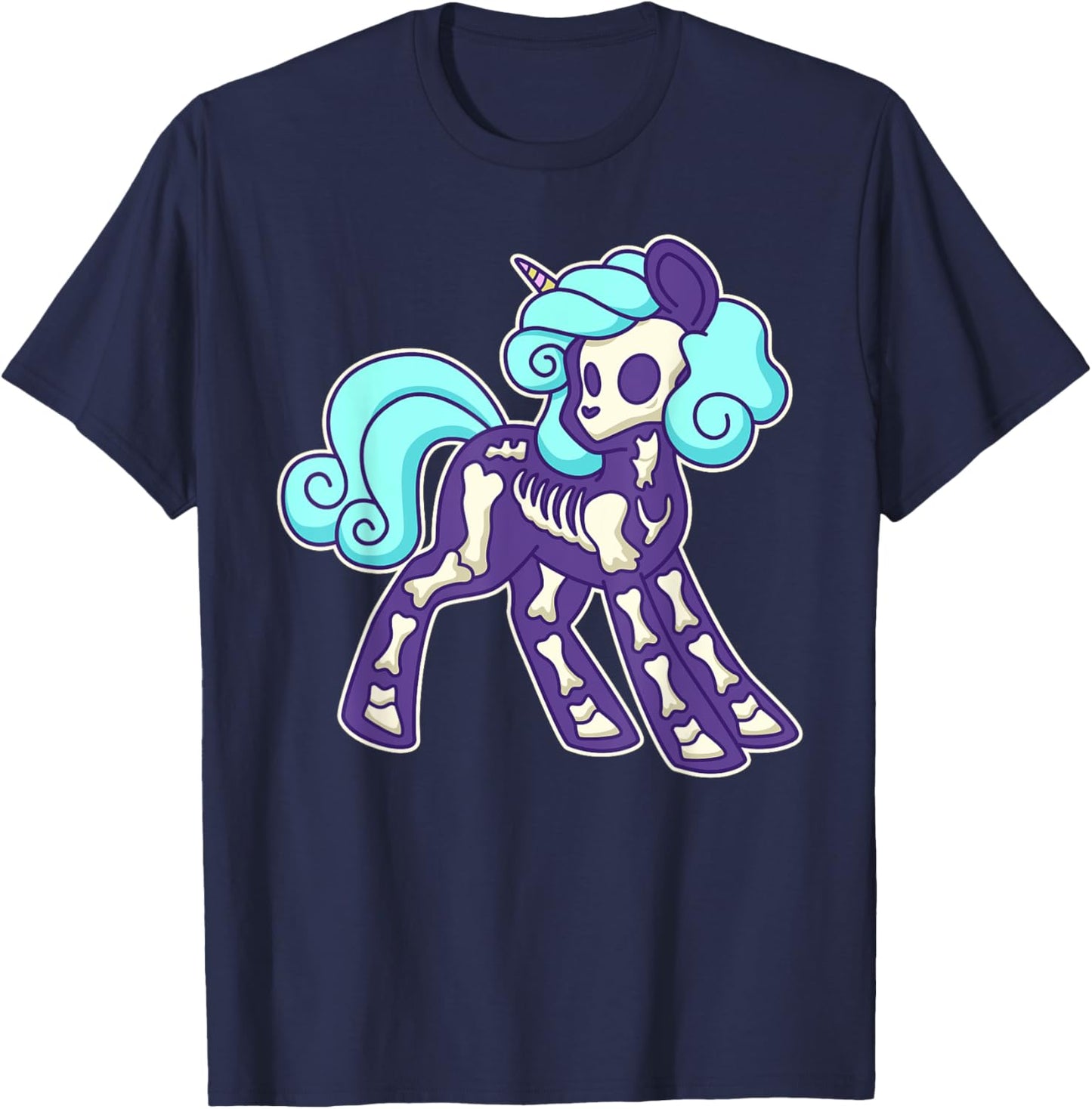 Pastel Goth Unicorn Skeleton T-Shirt - T-Shirt | Navy