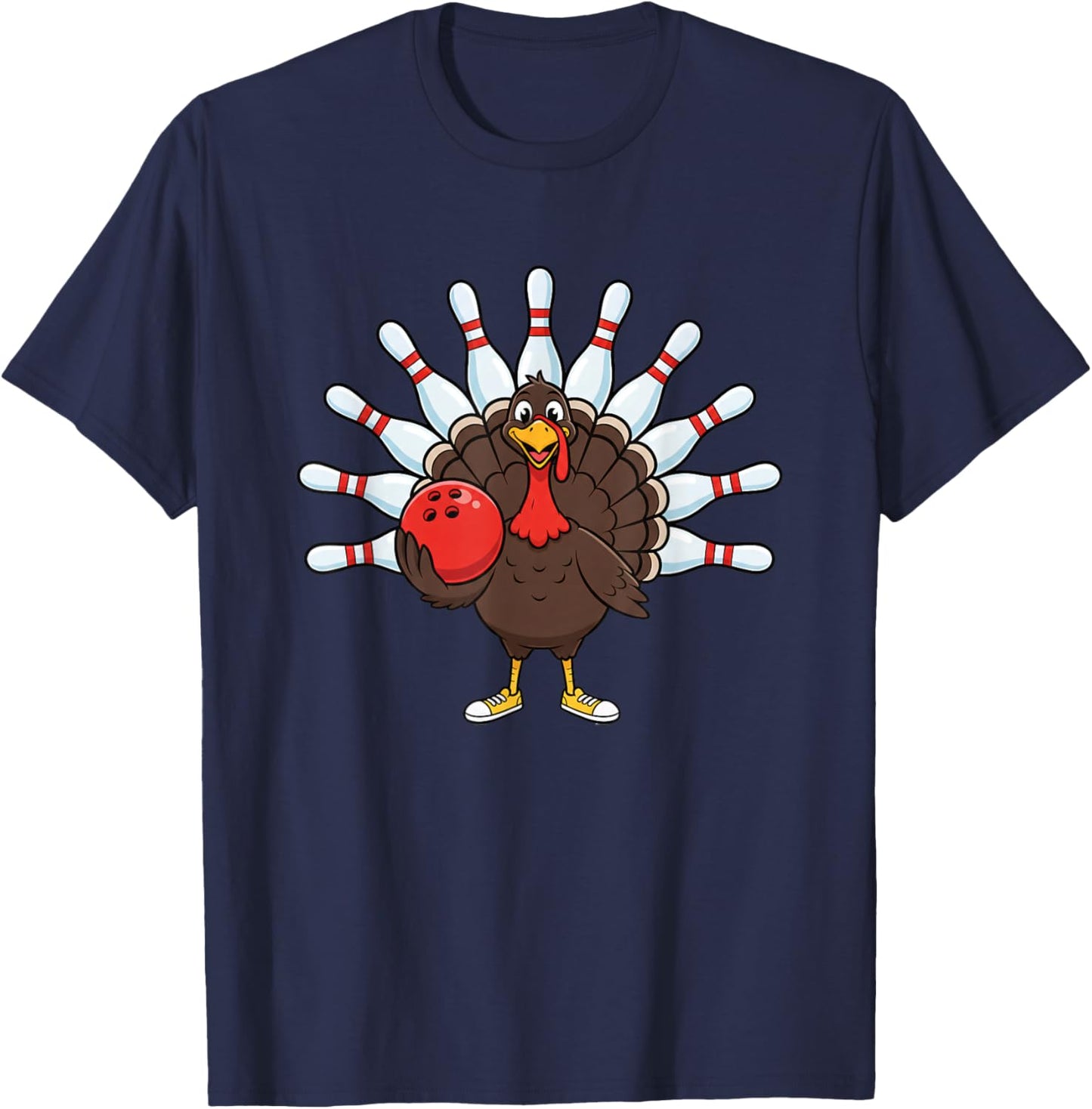 Bowling Turkey, Funny Thanksgiving & Friendsgiving Bowling T-Shirt - T-Shirt | Navy