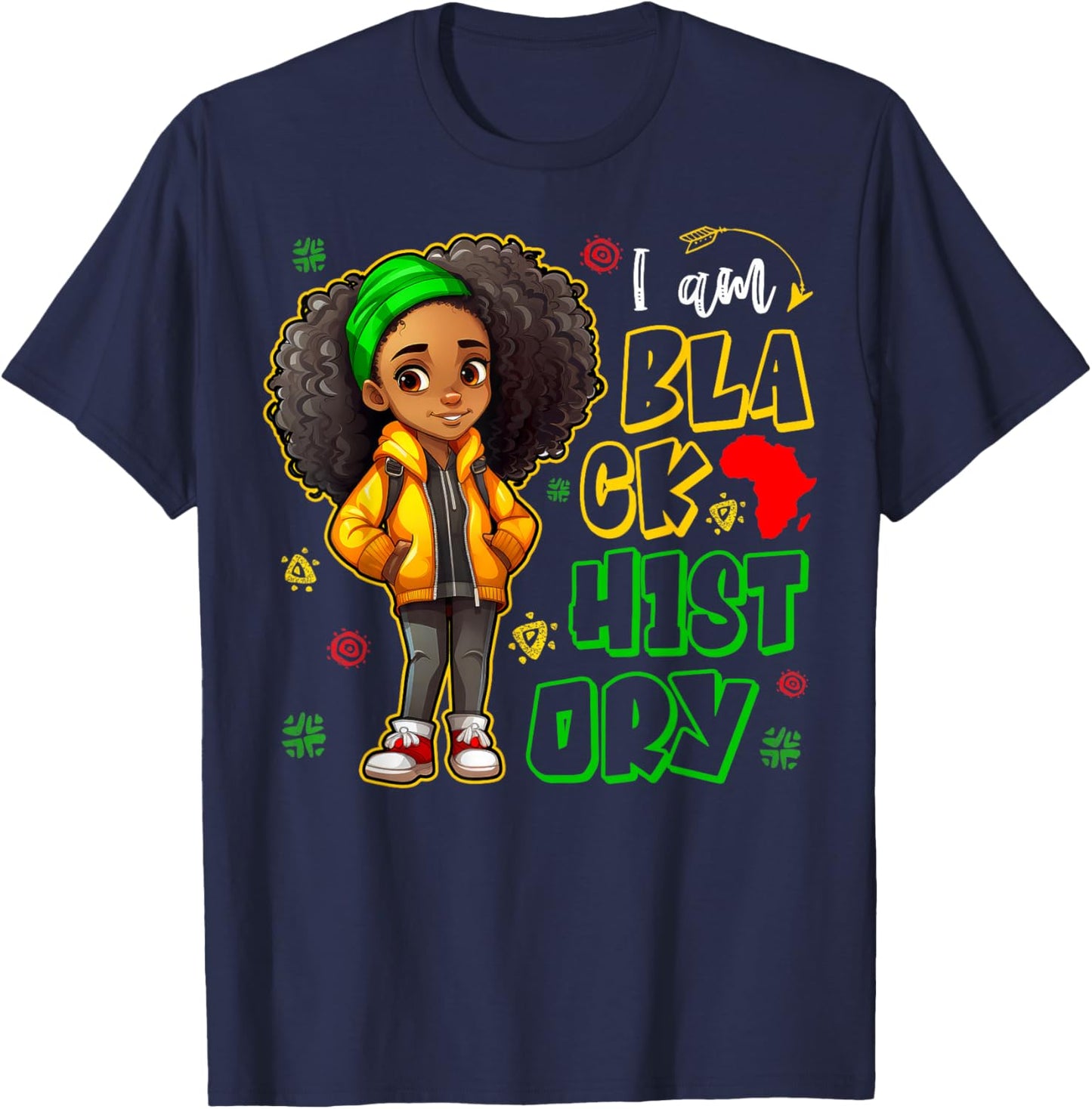I Am Black History Month Teens Kids Girls African American T-Shirt - T-Shirt | Navy
