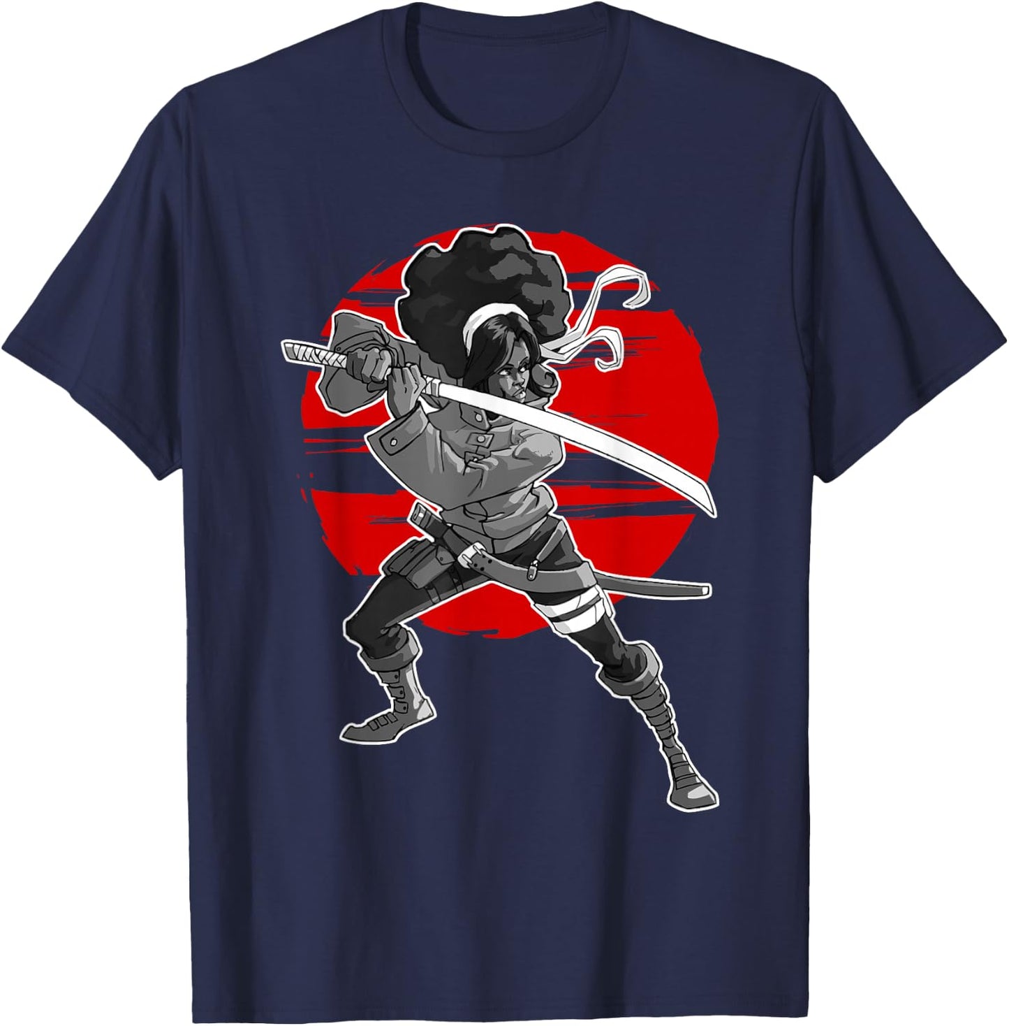 Afro Black Woman Samurai T-Shirt - T-Shirt | Navy