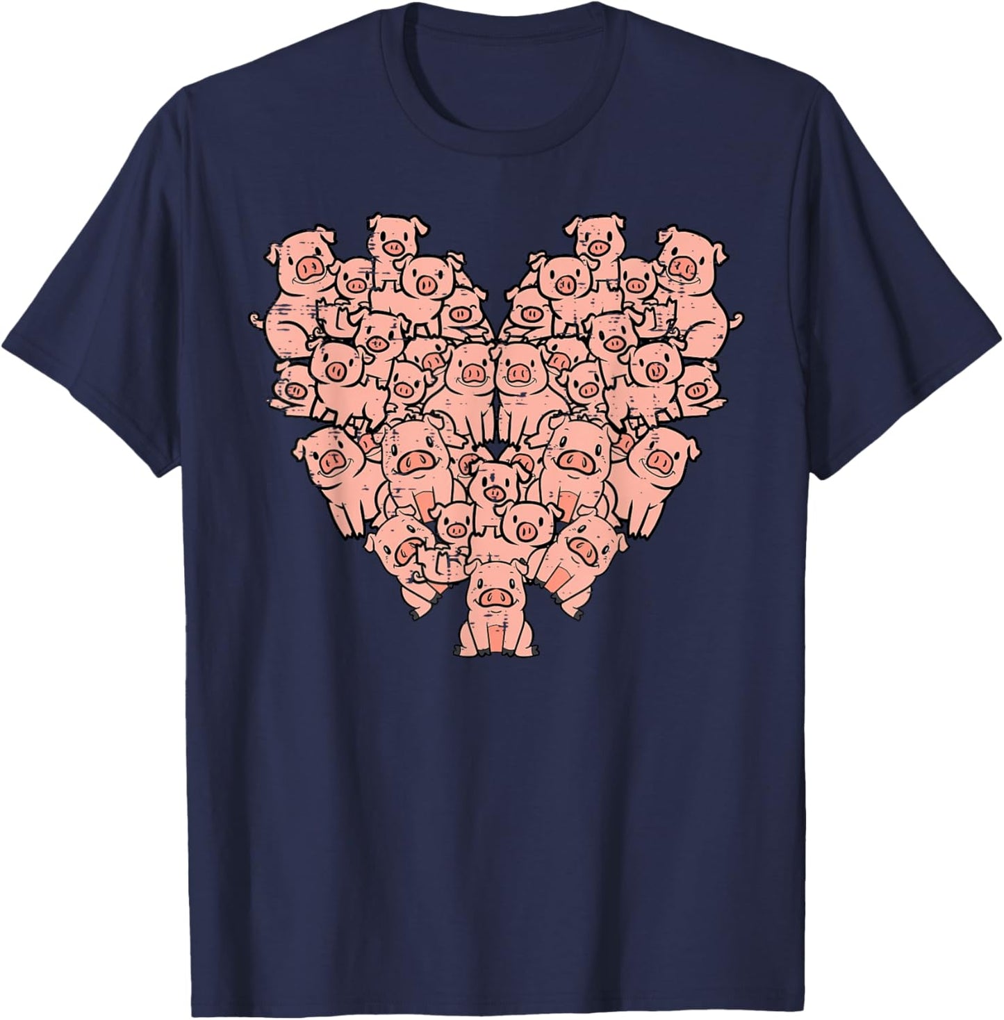 Pigs Heart Shape Cute Love Hog Swine Girls Kids Women Men T-Shirt - T-Shirt | Navy