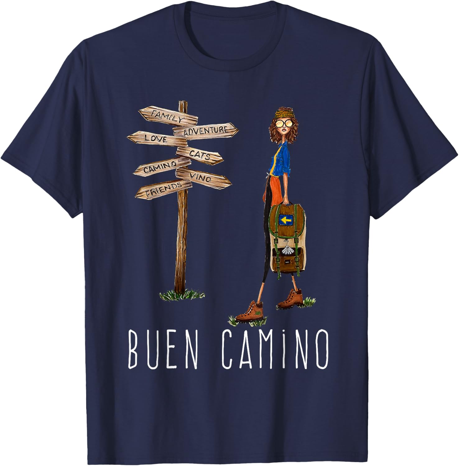 Buen Camino de Santiago Pilgrim Hiking Way of St. James Gift T-Shirt - T-Shirt | Navy