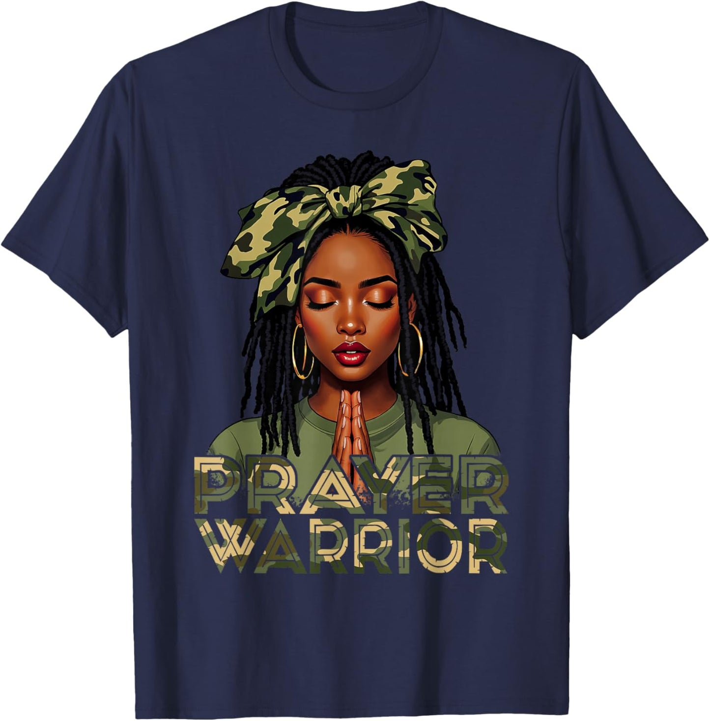 Prayer Warrior Locs Christian Black Woman Camo Bandana T-Shirt - T-Shirt | Navy
