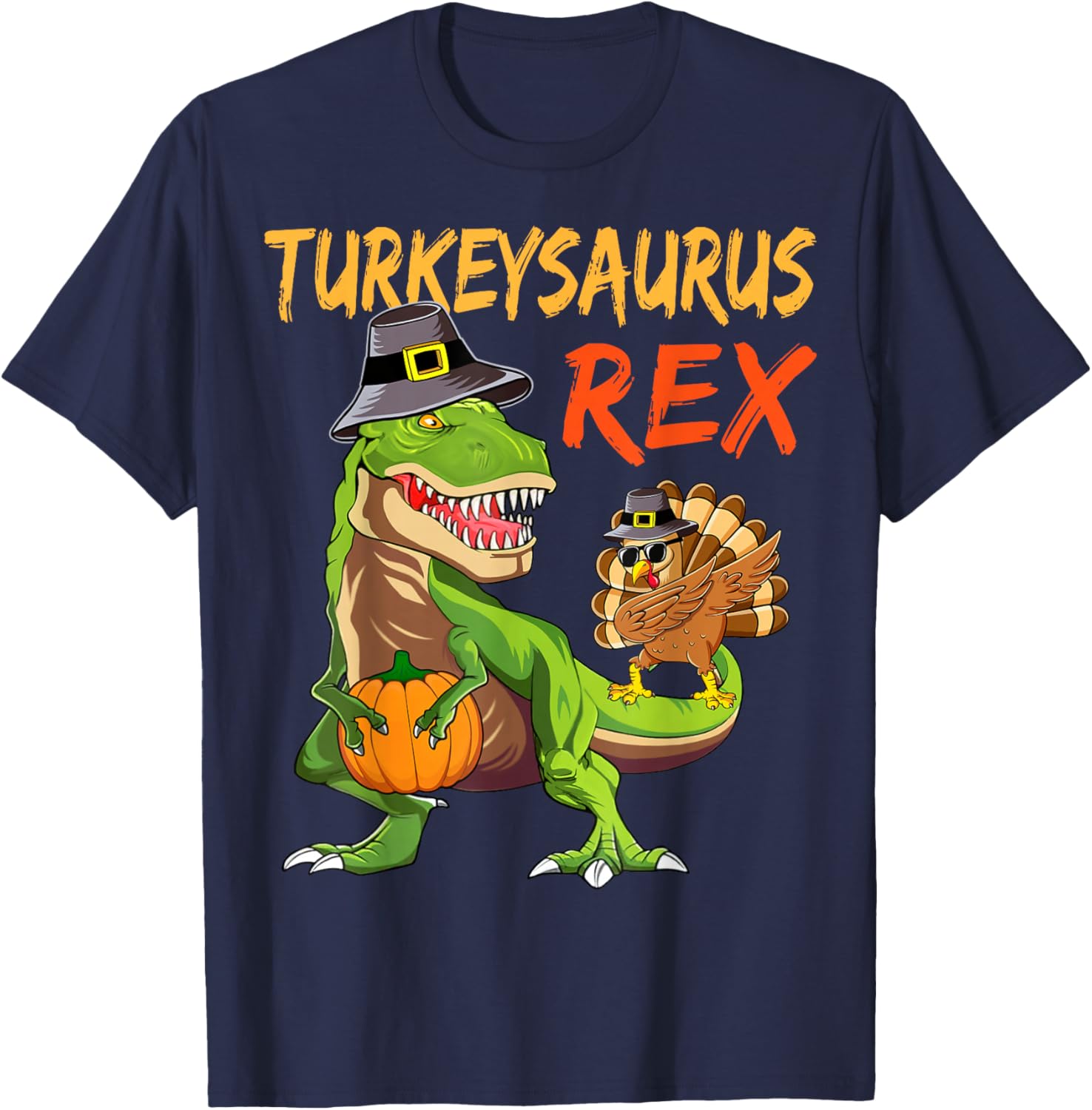Kids Turkey Saurus Rex Dab Turkey Dinosaur Boys Thanksgiving T-Shirt - T-Shirt | Navy