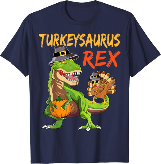 Kids Turkey Saurus Rex Dab Turkey Dinosaur Boys Thanksgiving T-Shirt - T-Shirt | Navy
