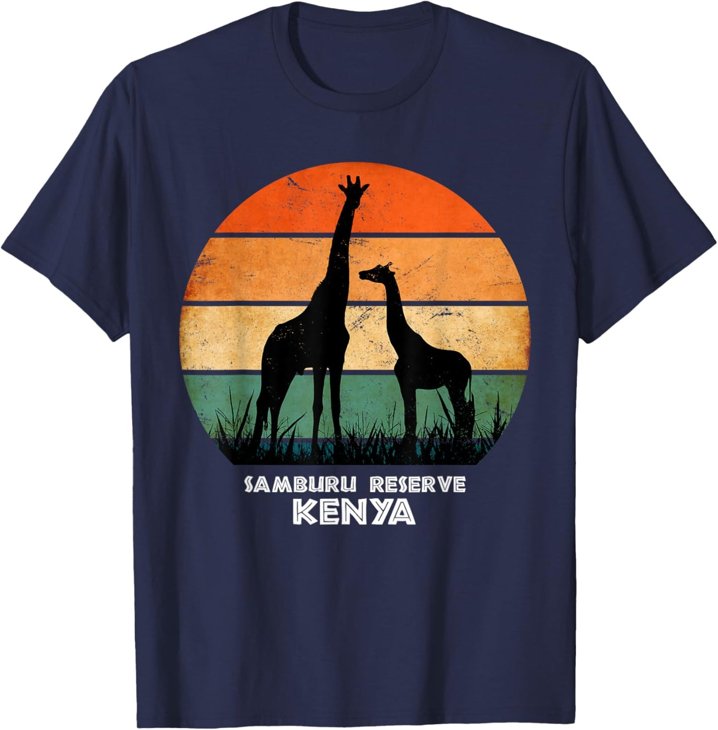 Samburu Reserve, Kenya Giraffe Safari National Park Game T-Shirt - T-Shirt | Navy