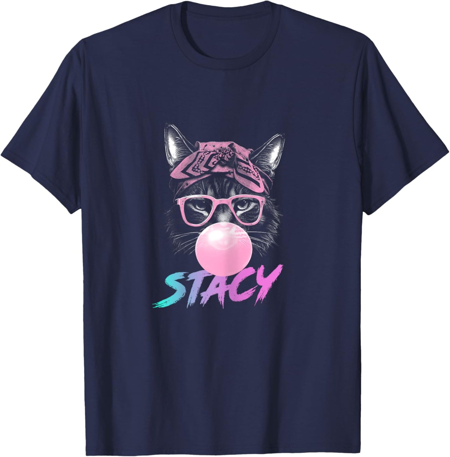 STACY - Adorable girl name with cute Cat T-Shirt - T-Shirt | Navy