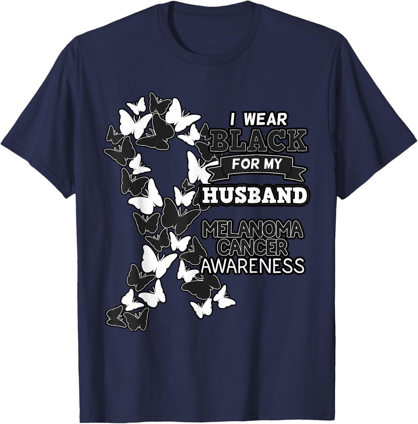 Melanoma Cancer Awareness Black Ribbon Husband Father Gift T-Shirt - T-Shirt | Navy