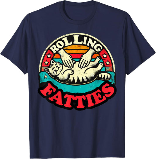 Funny Fat Kitten Cat Rolling Fatties Cute Kitty Owner Women T-Shirt - T-Shirt | Navy