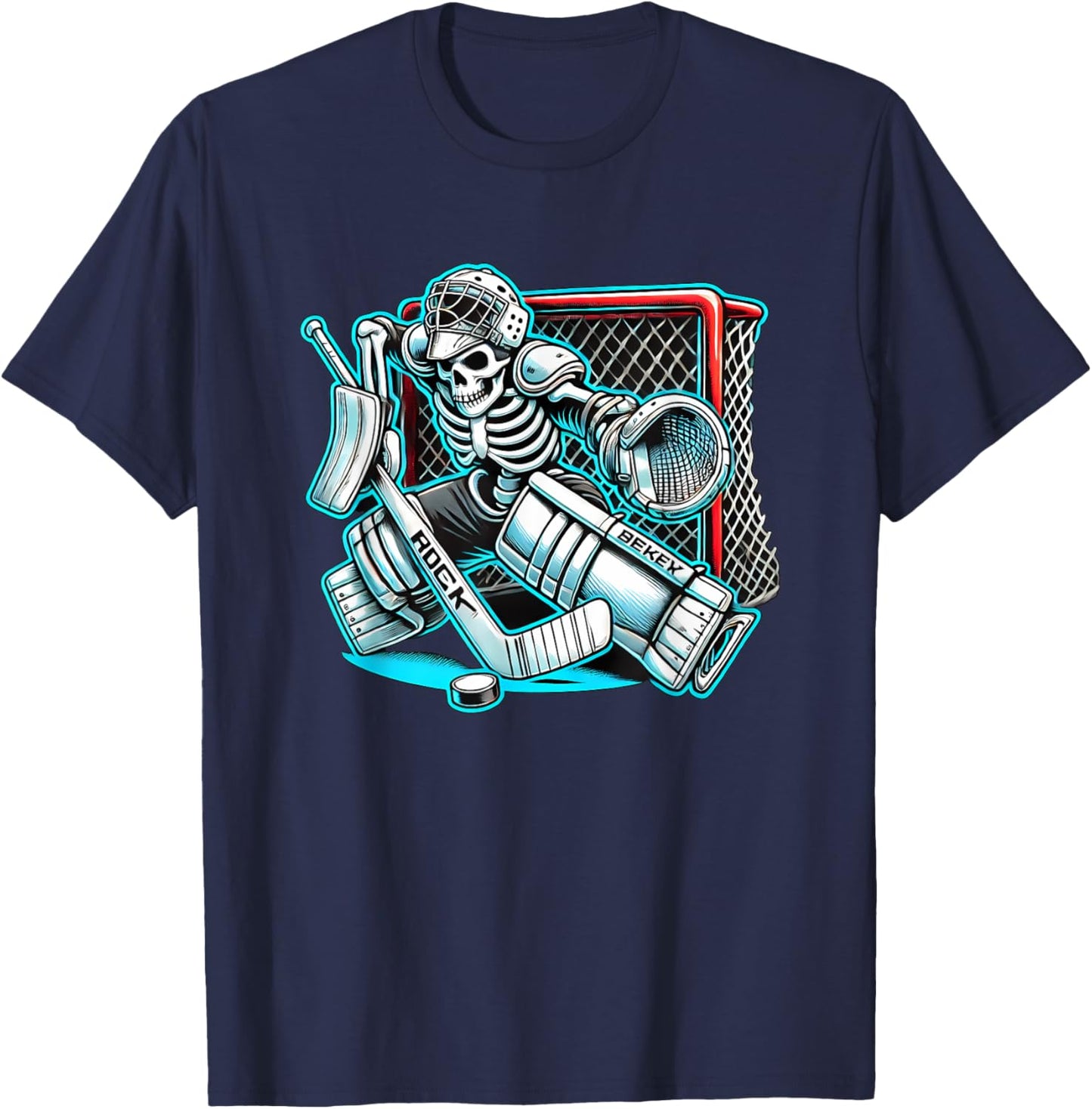 Halloween Skeleton Goalie Hockey T-Shirt - T-Shirt | Navy