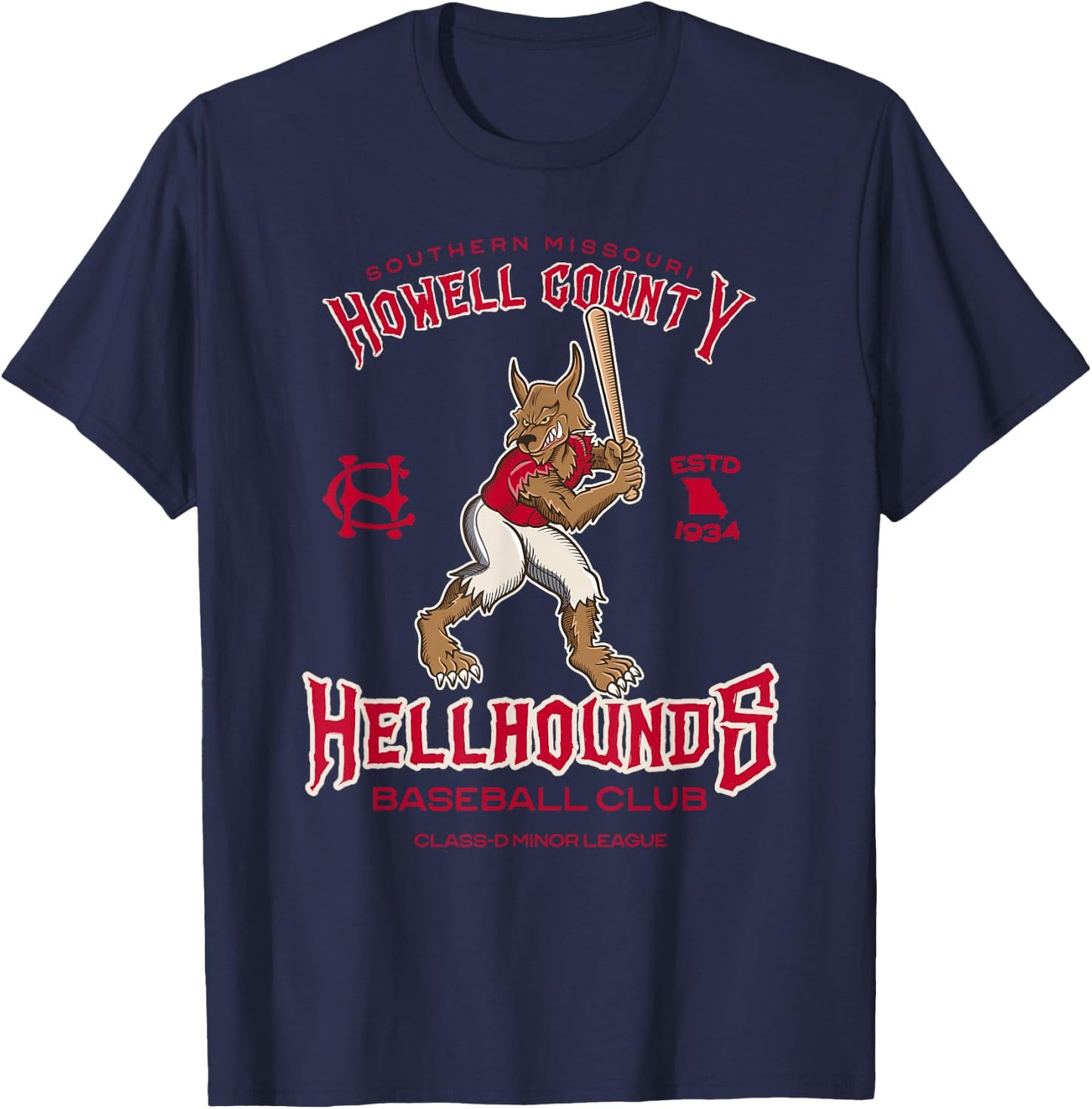 Howell County Hellhounds Minor League Retro Baseball Team T-Shirt - T-Shirt | Navy