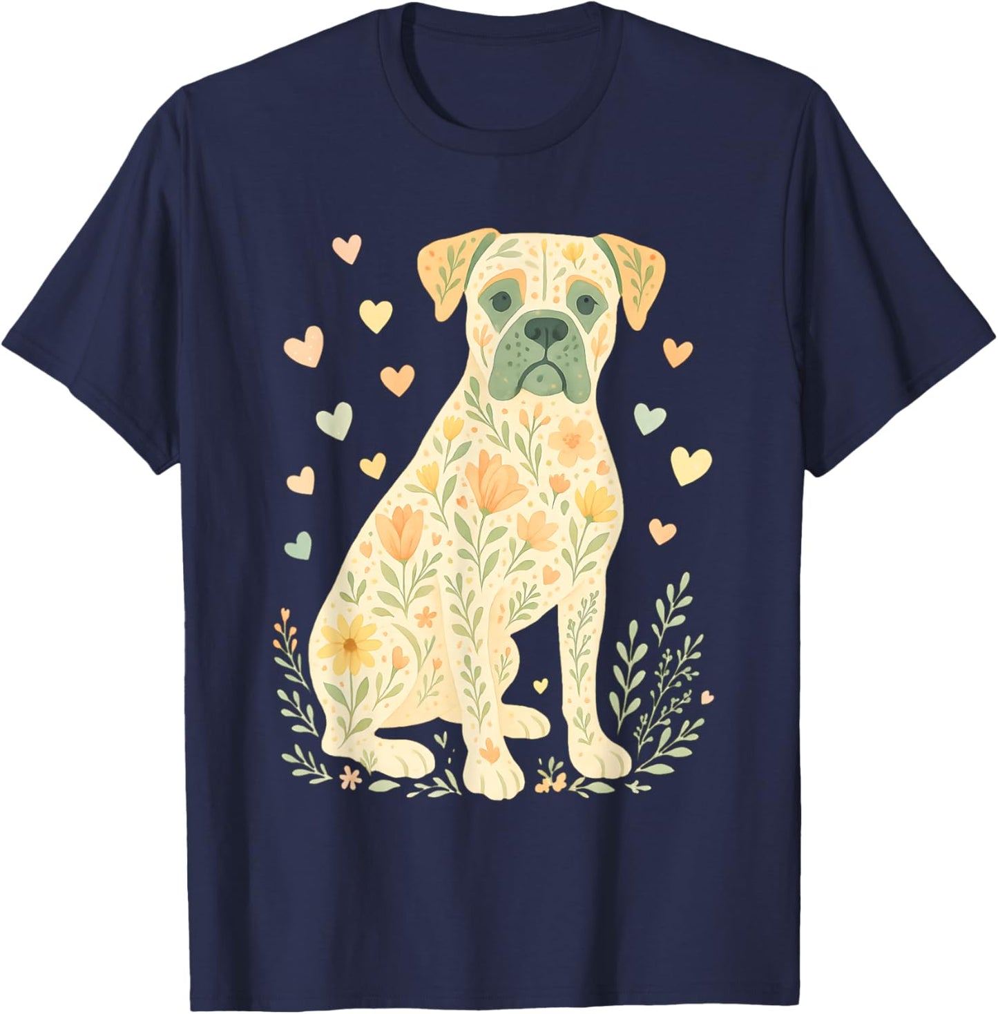 Boxer Dog Floral Shirt Cute Dog Lover Dog Mom T-Shirt - T-Shirt | Navy