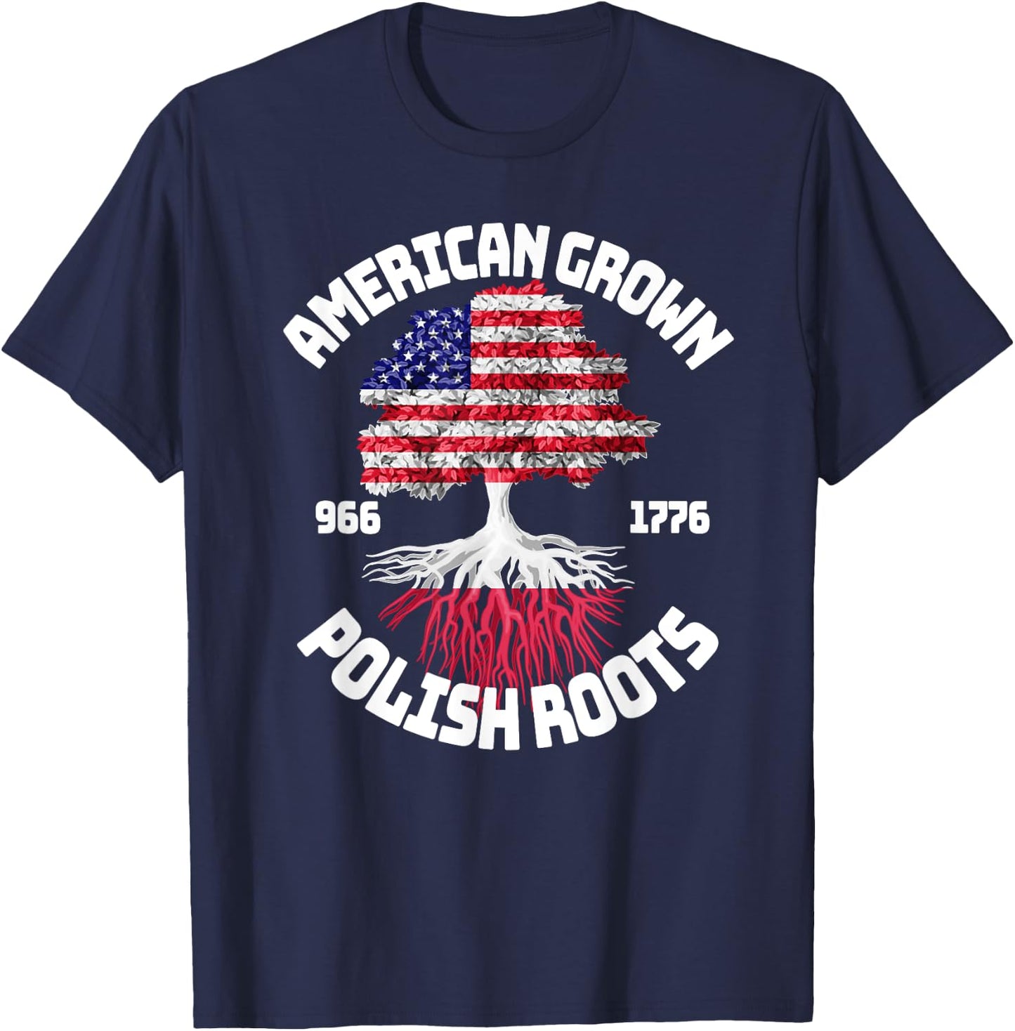 American Grown Polish Roots Polish American Flag T-Shirt - T-Shirt | Navy