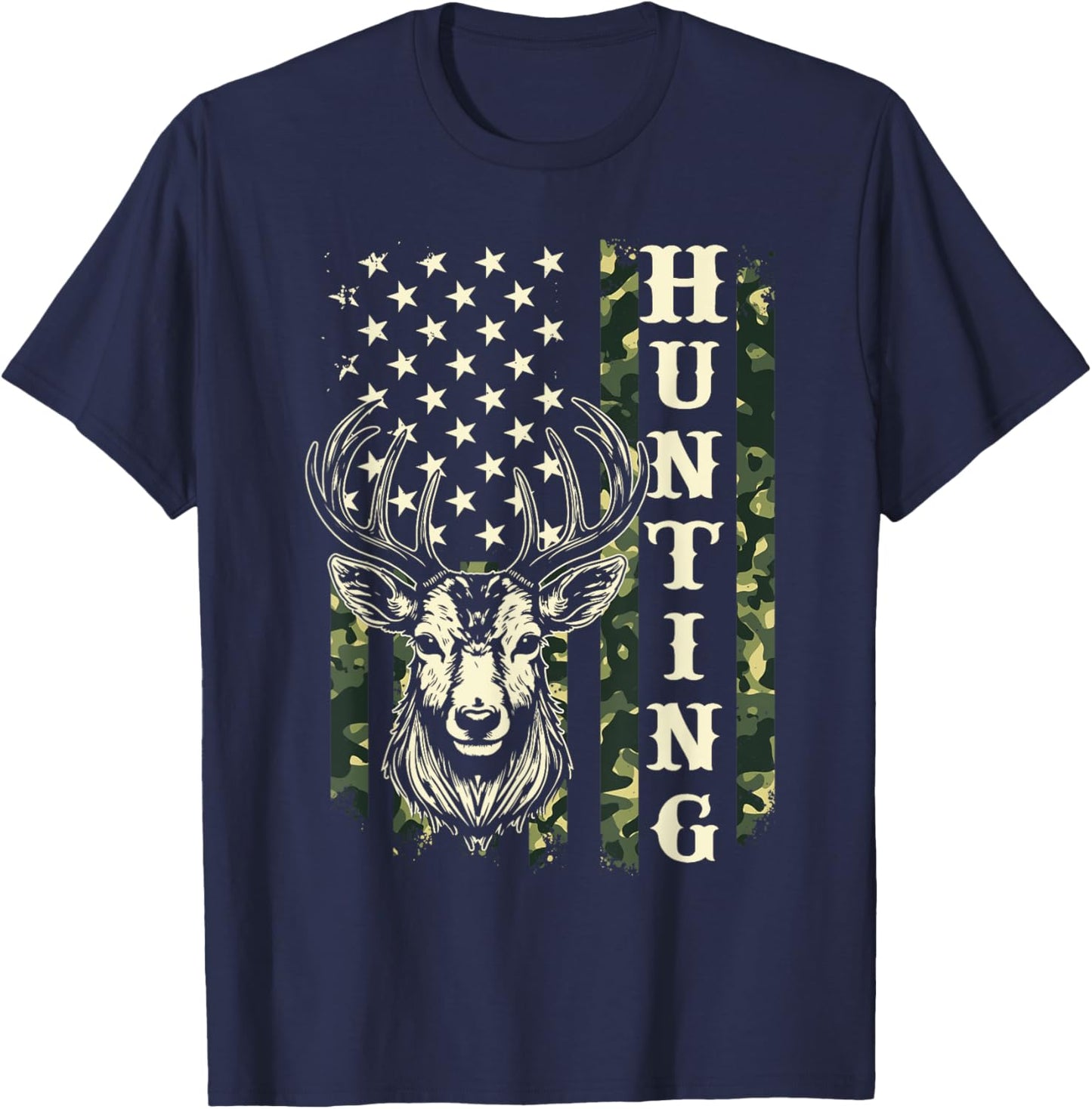 Hunting - Patriotic USA American Flag Wildlife Deer Hunter Kids Men T-Shirt - T-Shirt | Navy
