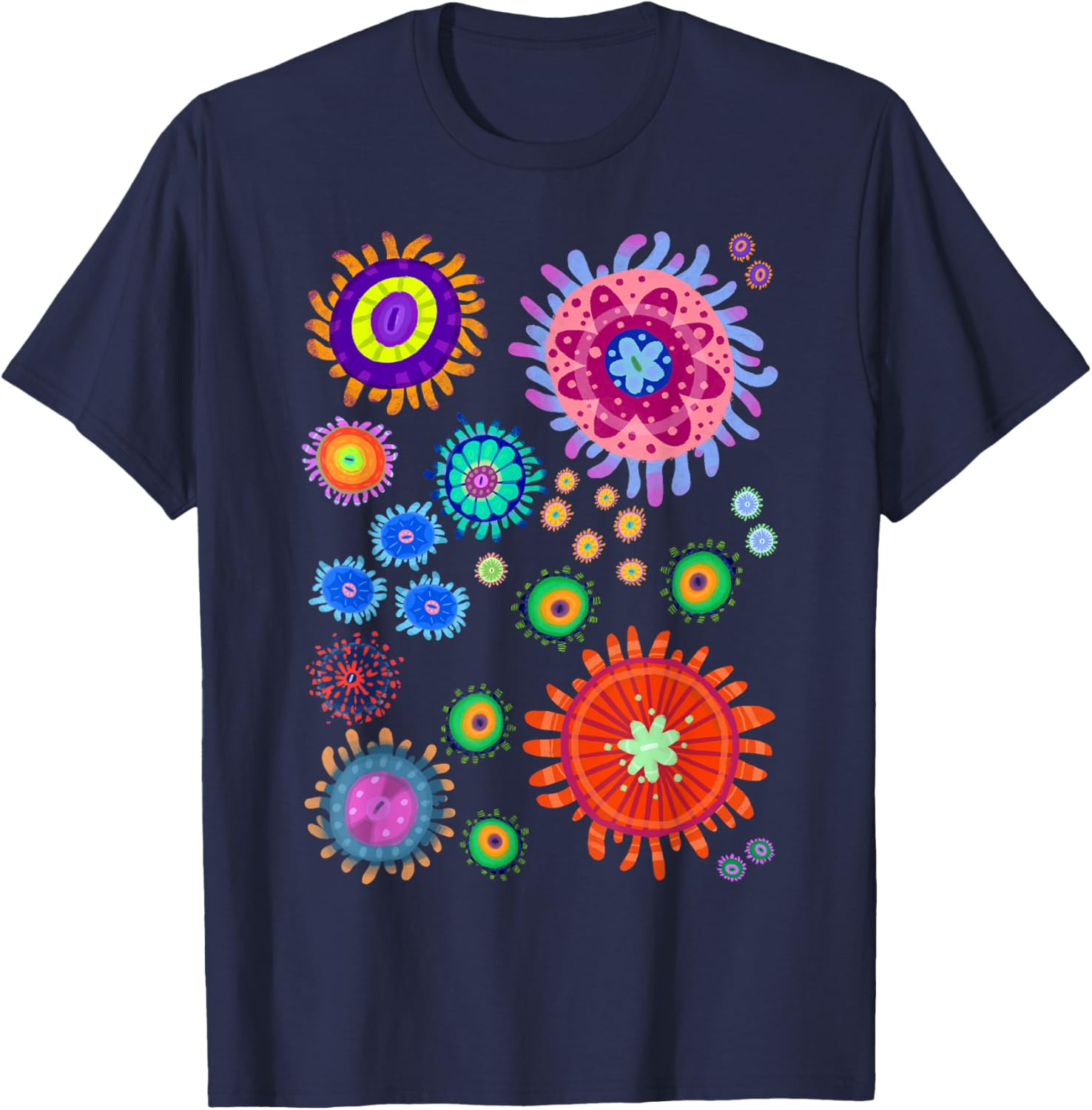Tropical Zoanthid Saltwater Flower Polyp Coral Reef Pattern T-Shirt - T-Shirt | Navy