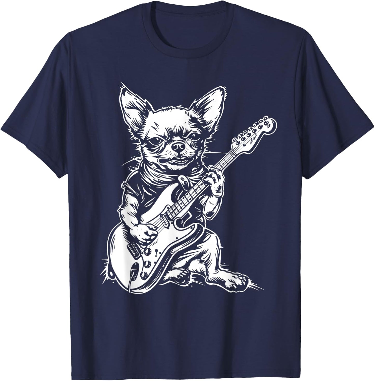 Funny Chihuahua Dog Playing Electric Guitar Rock Dog Dad T-Shirt - T-Shirt | Navy
