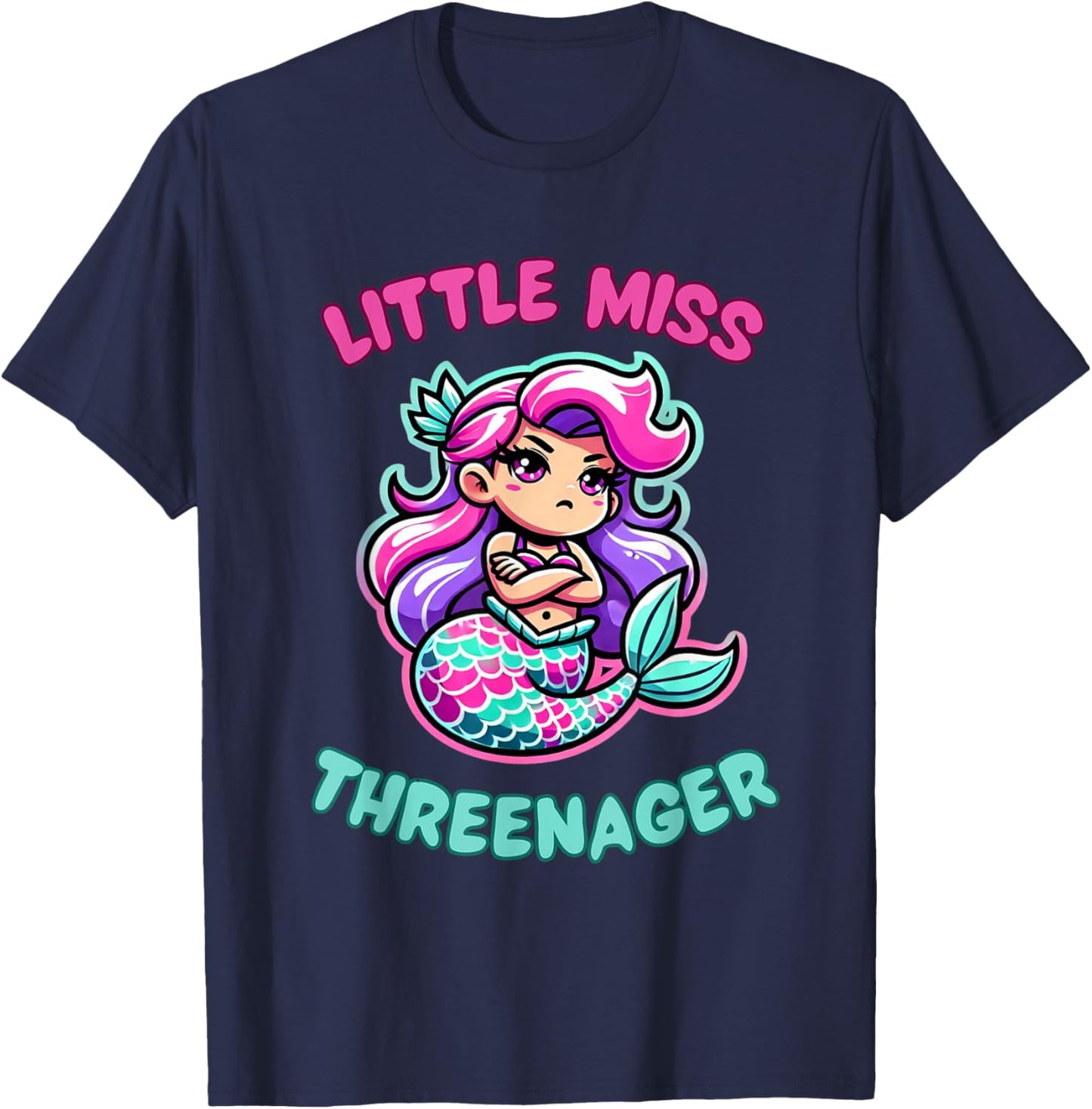 Little Miss Threenager Mermaid Princess Birthday 3 Third T-Shirt - T-Shirt | Navy