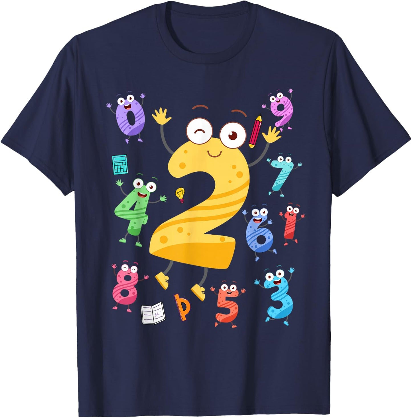 Maths Day Number Costume With Number 2 Idea For Kids Number T-Shirt - T-Shirt | Navy