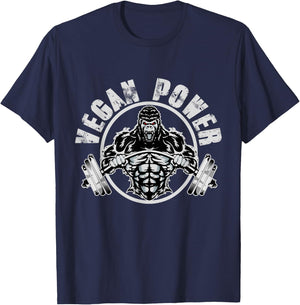Vegan Power - Vegan Muscle Gorilla Bodybuilder Workout T-Shirt - T-Shirt | Navy