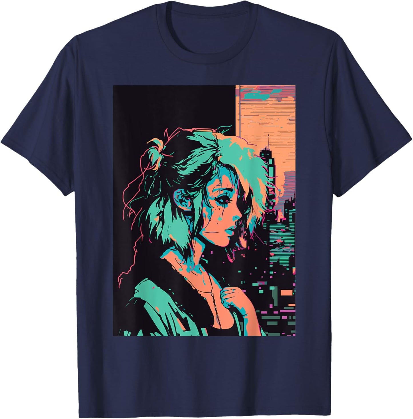 Japanese Vaporwave Sad Anime Girl Indie Aesthetic Otaku T-Shirt - T-Shirt | Navy