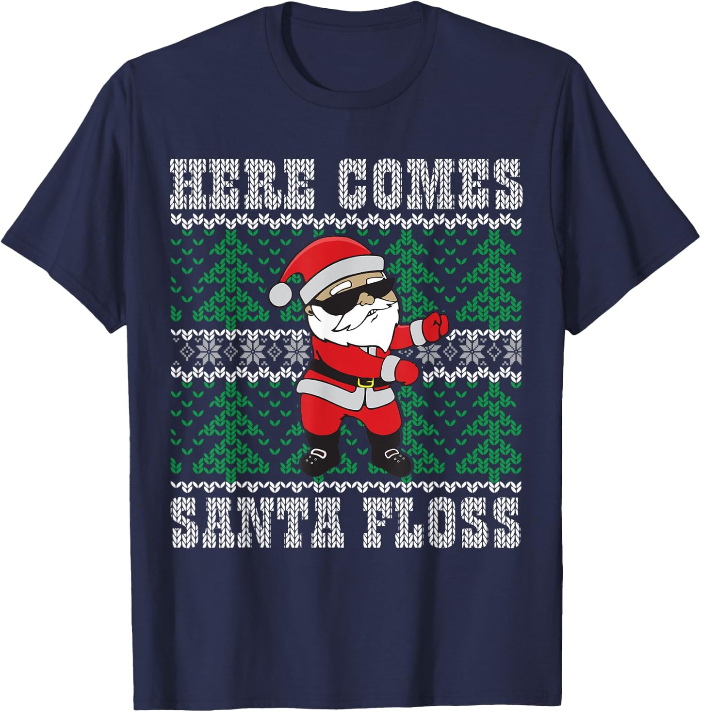 Santa Floss Dance - Ugly Christmas Sweater Kids Gift T-Shirt - T-Shirt | Navy