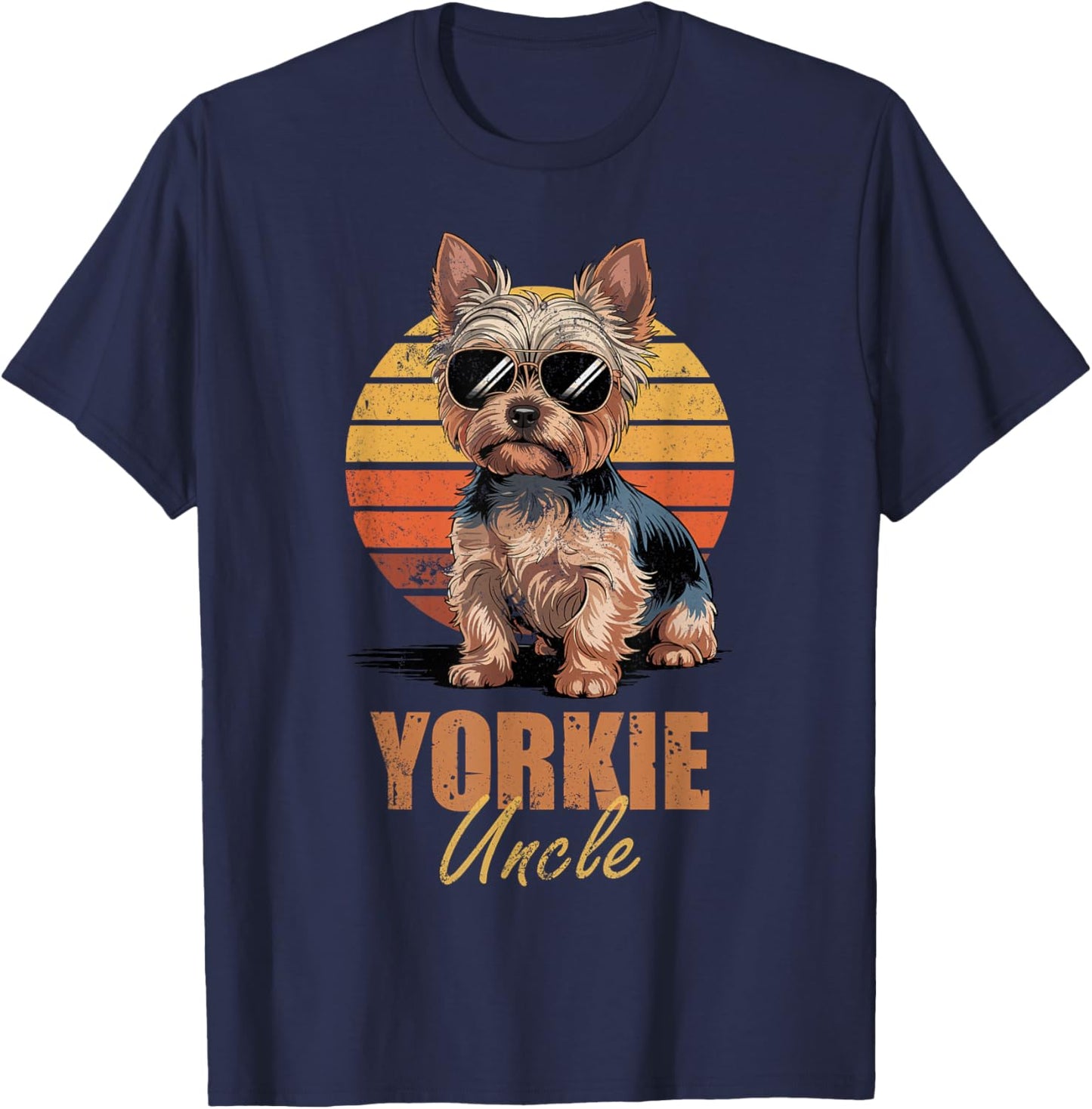 Cool Retro Yorkie Uncle Funny Vintage Dog Lovers T-Shirt - T-Shirt | Navy