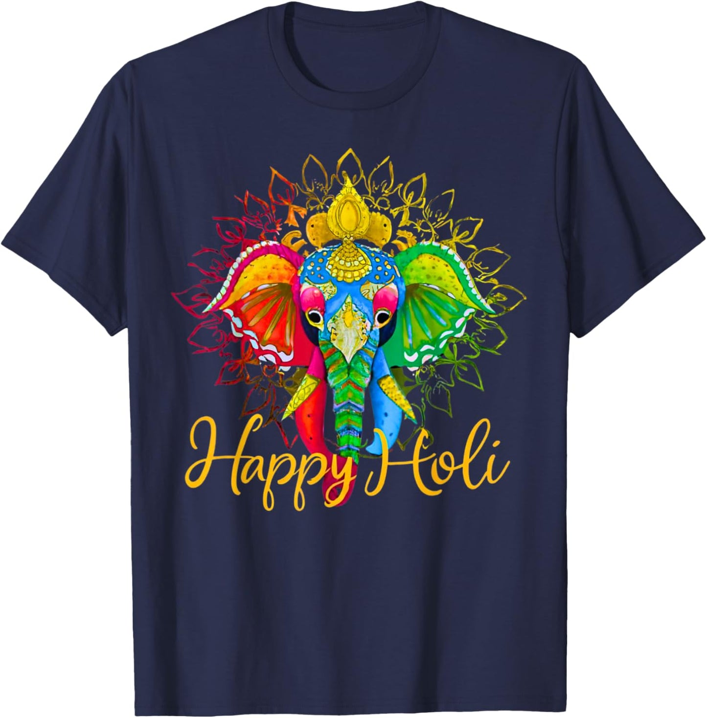 Happy Holi Festival India Colors Elephant Hindu Spring 2025 T-Shirt - T-Shirt | Navy