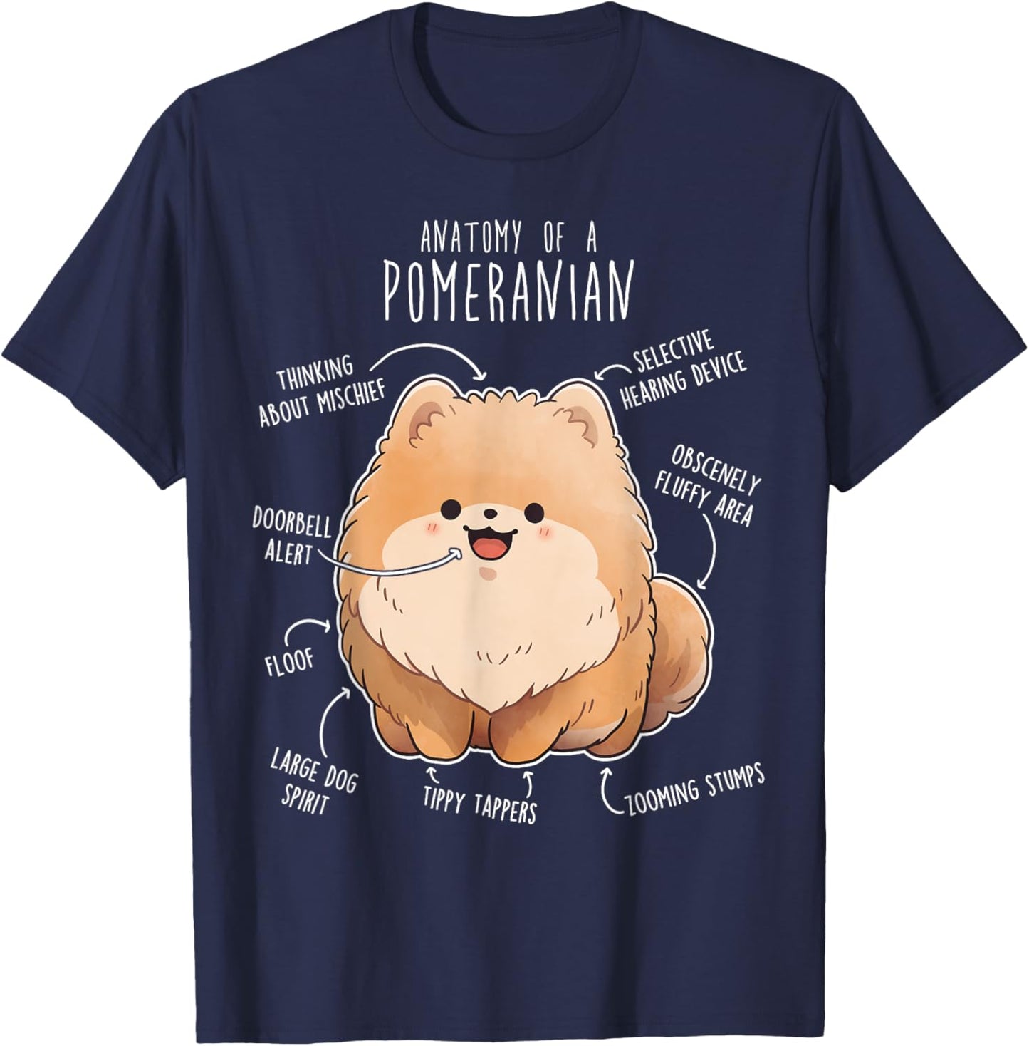 Orange Pomeranian Anatomy, Funny Cute Pet Pom Mom Dog Dad Women Kids T-Shirt - T-Shirt | Navy