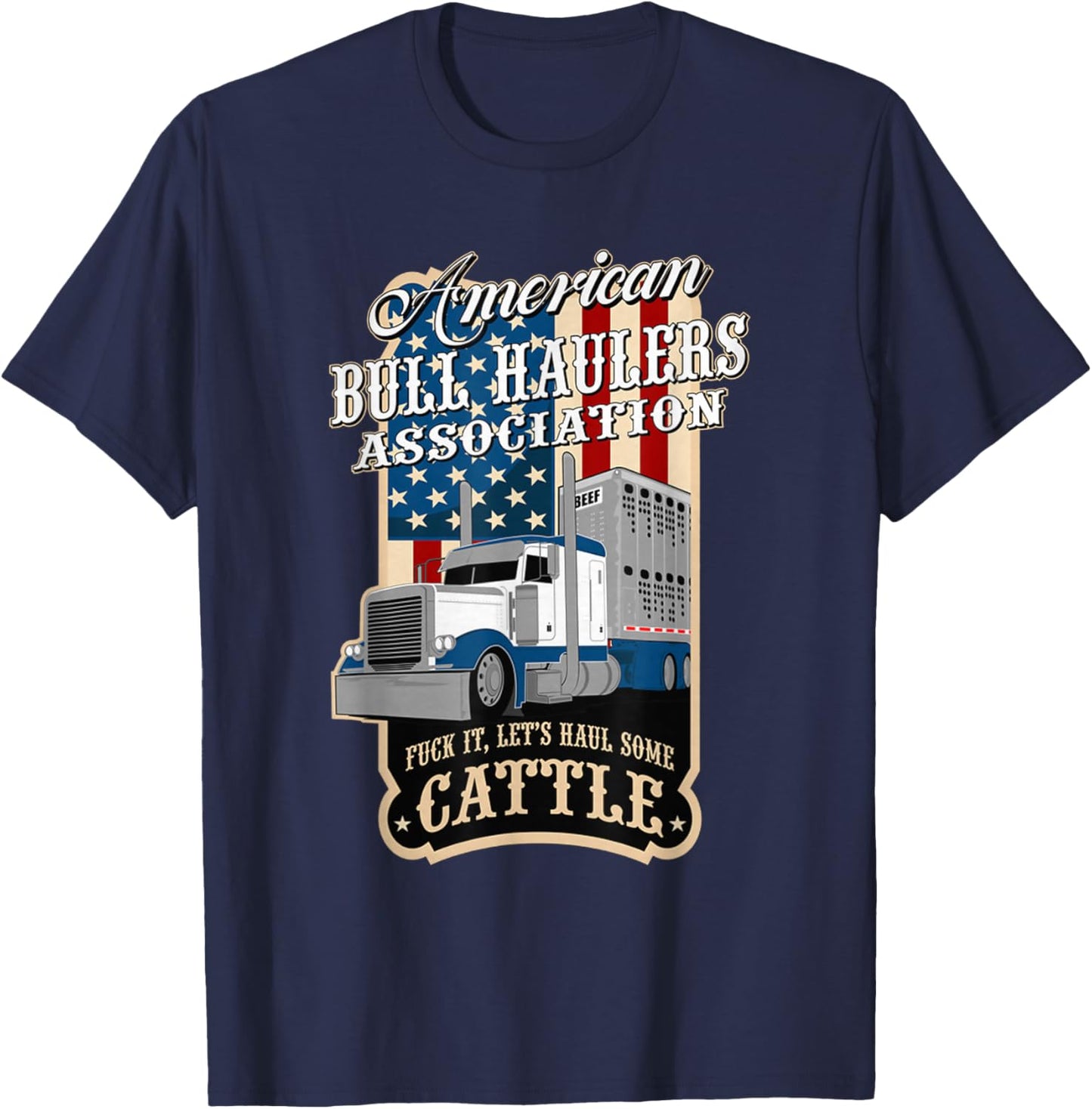 American Bull Haulers Association Men's Black Cotton Polyester Blend Short Sleeve , Small T-Shirt - T-Shirt | Navy